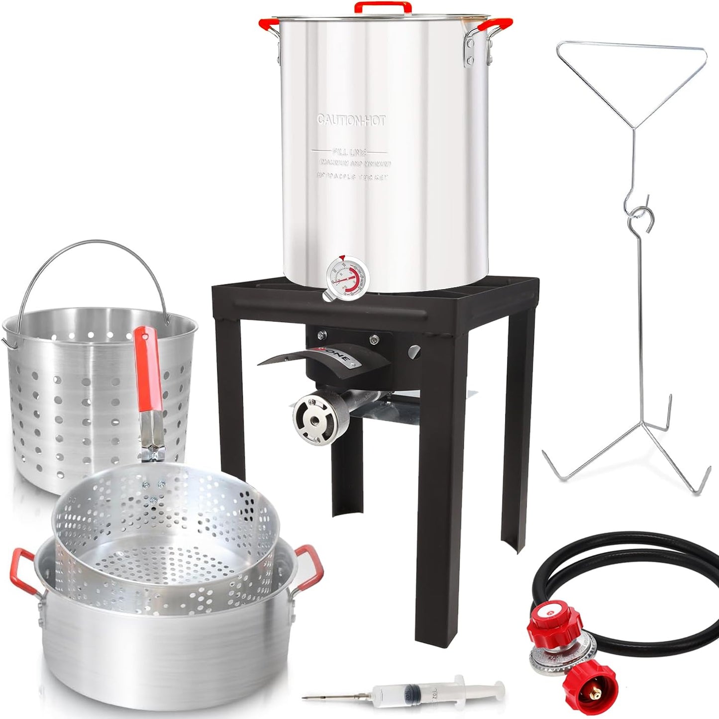 GasOne 30QT Turkey Fryer and 10QT Fish Fryer Set - Perfect Outdoor Cooker for Seafood Boil, Crawfish, Crab, Shrimp, and Lobster - Black Fryer Kit for Holiday Cooking