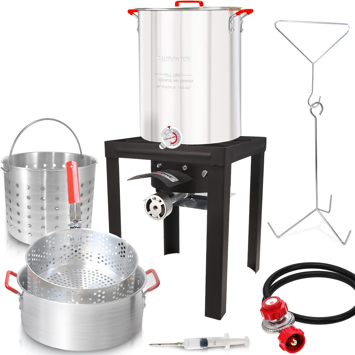 GasOne 30QT Turkey Fryer and 10QT Fish Fryer Set - Perfect Outdoor Cooker for Seafood Boil, Crawfish, Crab, Shrimp, and Lobster - Black Fryer Kit for Holiday Cooking