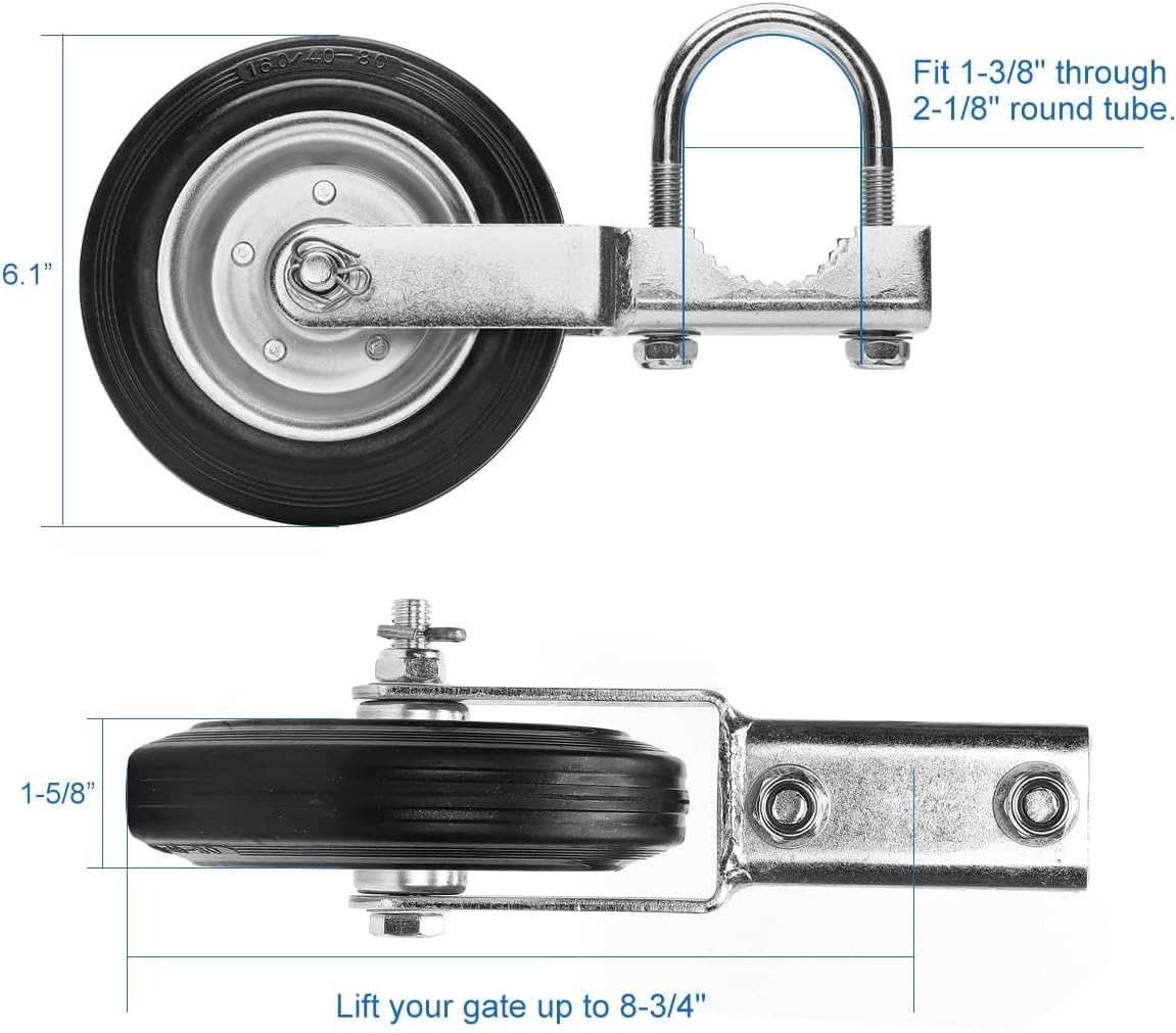 Gate Support Wheel for Swing Gates with 1-3/8" to 2-1/8" Frames - Prevents Dragging - Ideal for Metal Tube & Chain Link Fences - 1 Pack