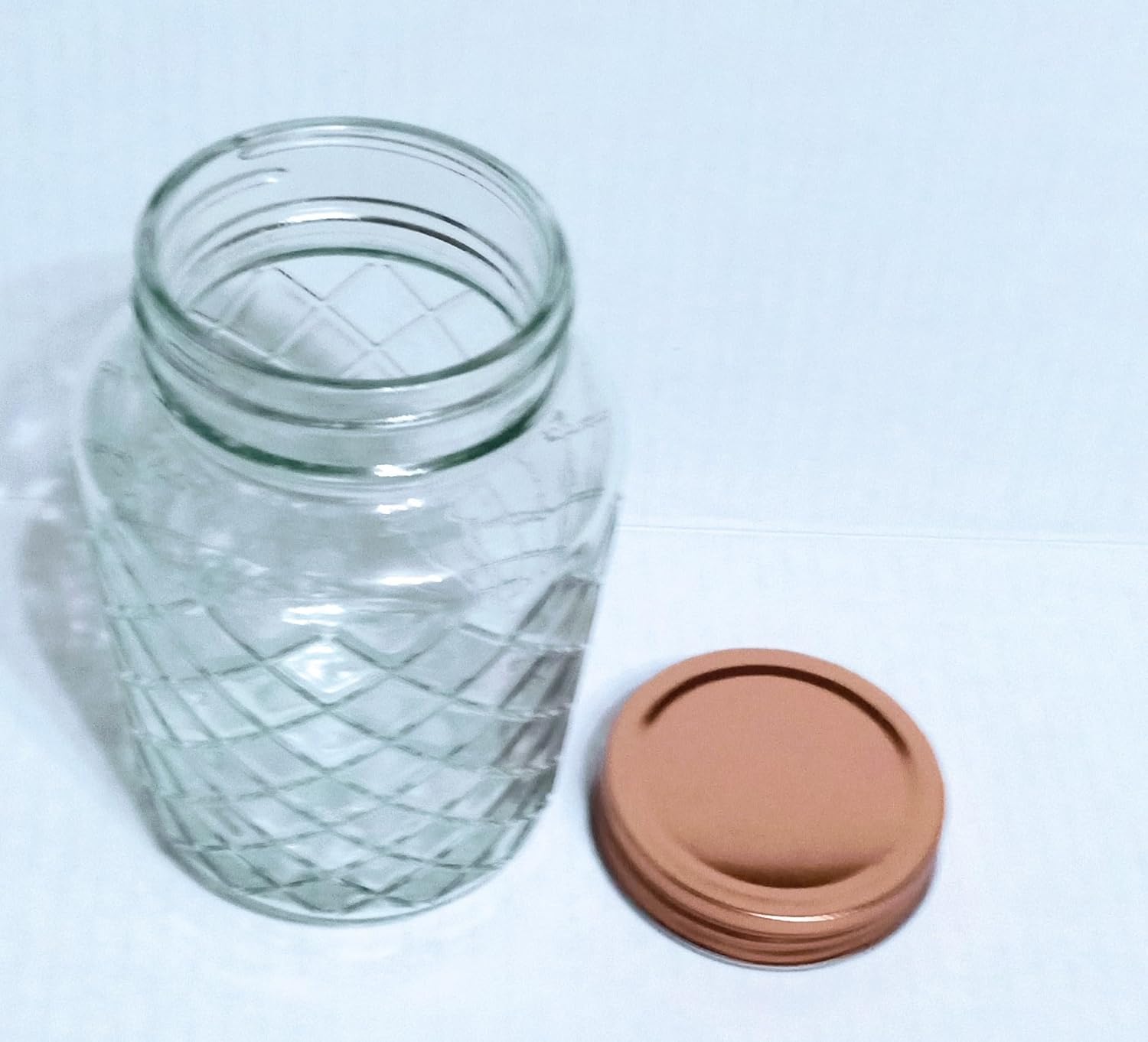 GBI JF Glass Storage Jars: 4 Styles with Metal Screw-On Lids (Lattice Pattern with Copper Metal Lids)