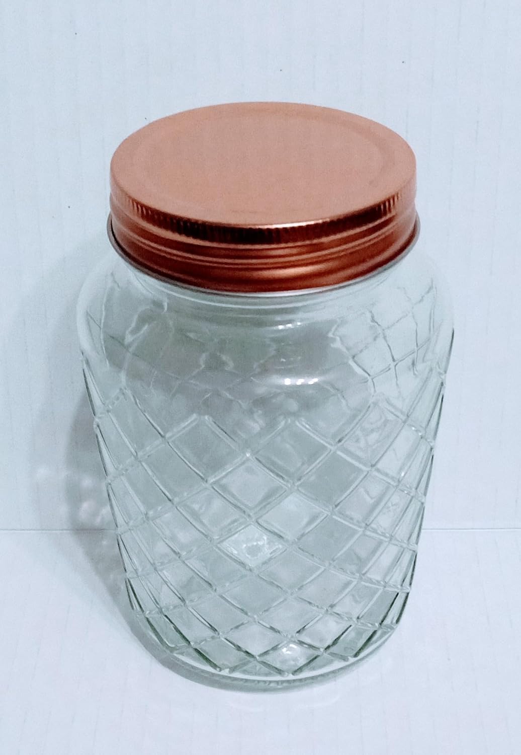 GBI JF Glass Storage Jars: 4 Styles with Metal Screw-On Lids (Lattice Pattern with Copper Metal Lids)