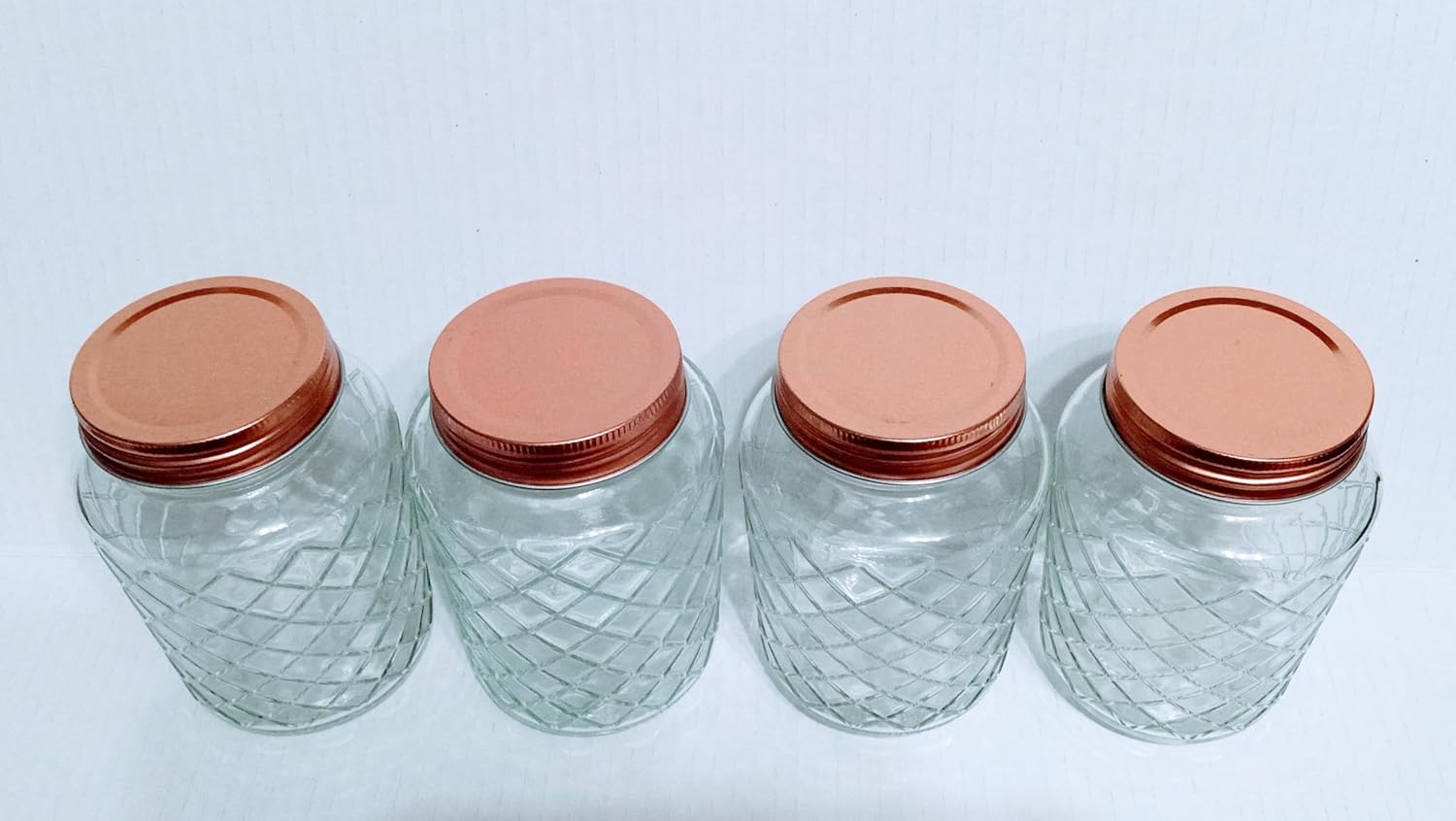 GBI JF Glass Storage Jars: 4 Styles with Metal Screw-On Lids (Lattice Pattern with Copper Metal Lids)