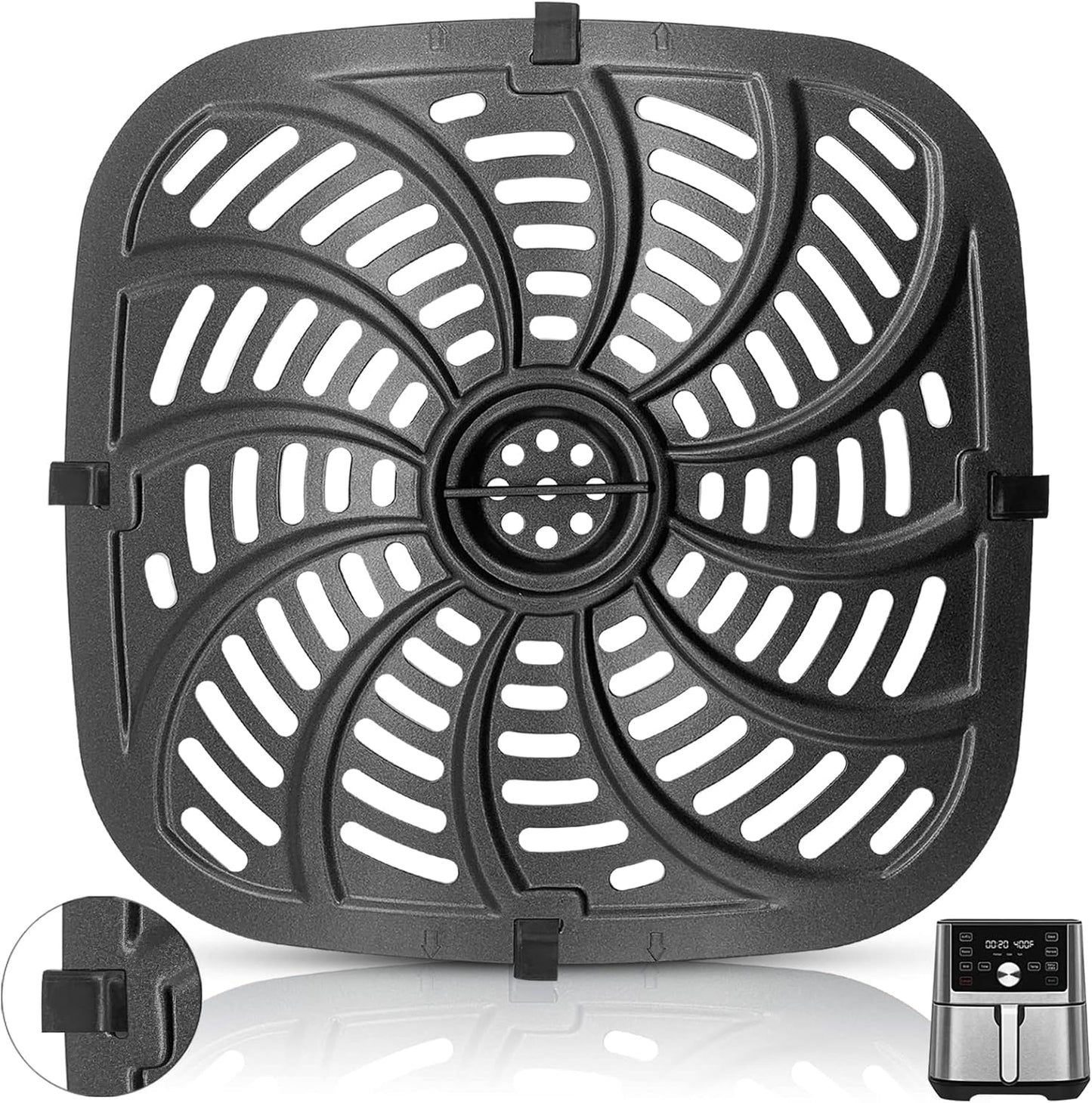 GCQ Air Fryer Grill Pan for Chefman TurboTouch Easy View Air Fryer 8 QT - Non-Stick Replacement Tray Rack with Rubber Bumpers - Dishwasher Safe