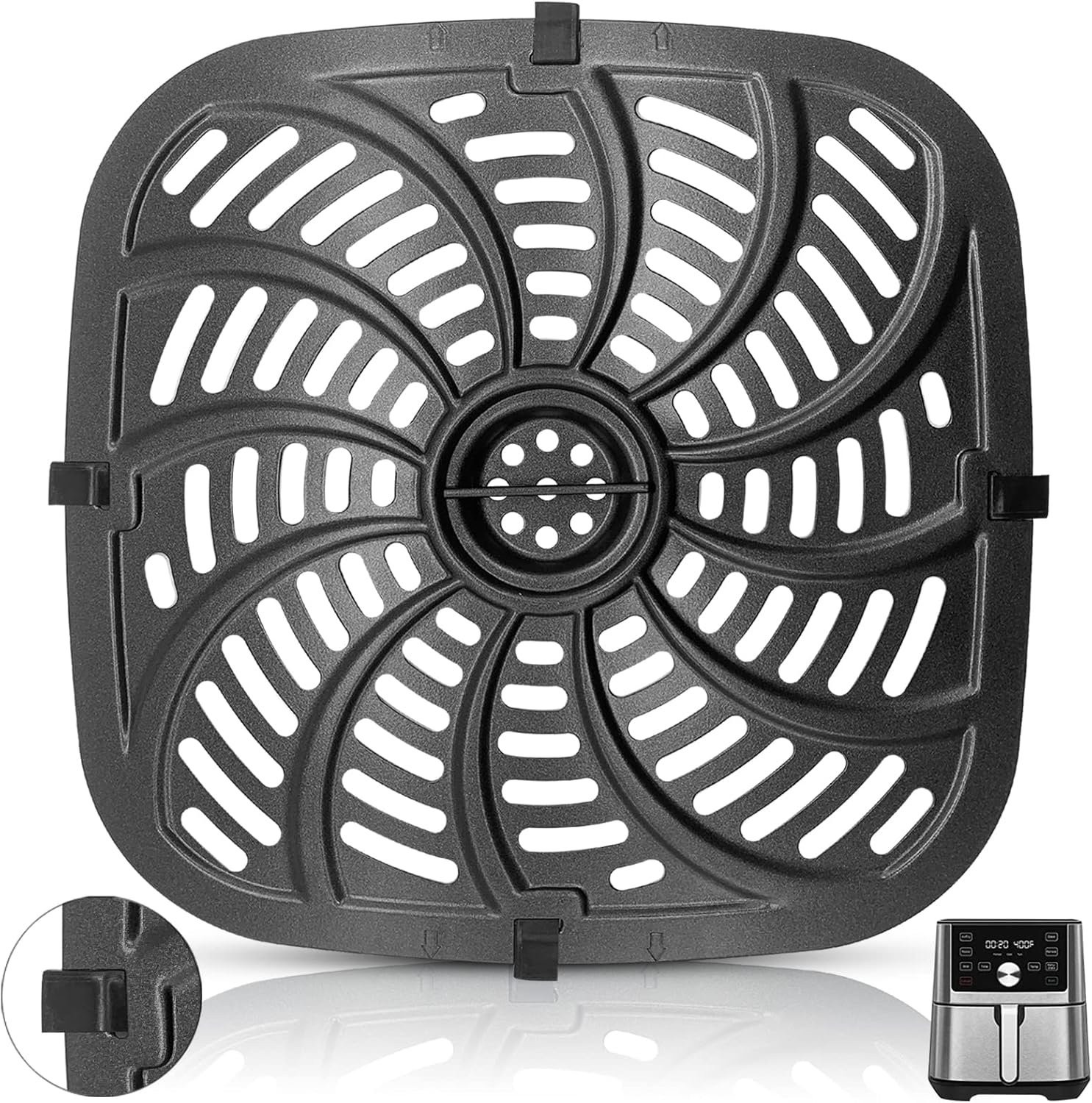 GCQ Air Fryer Grill Pan for Chefman TurboTouch Easy View Air Fryer 8 QT - Non-Stick Replacement Tray Rack with Rubber Bumpers - Dishwasher Safe