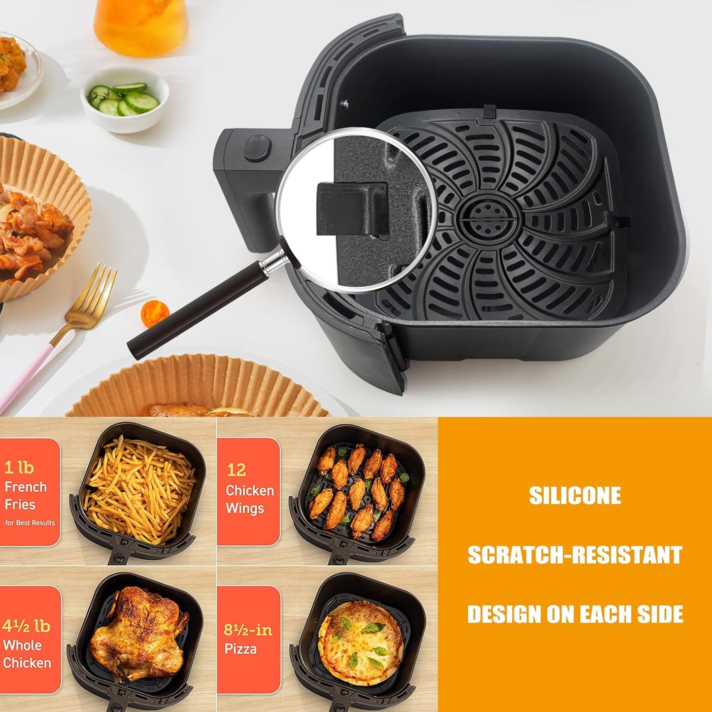 GCQ Air Fryer Grill Pan for Chefman TurboTouch Easy View Air Fryer 8 QT - Non-Stick Replacement Tray Rack with Rubber Bumpers - Dishwasher Safe