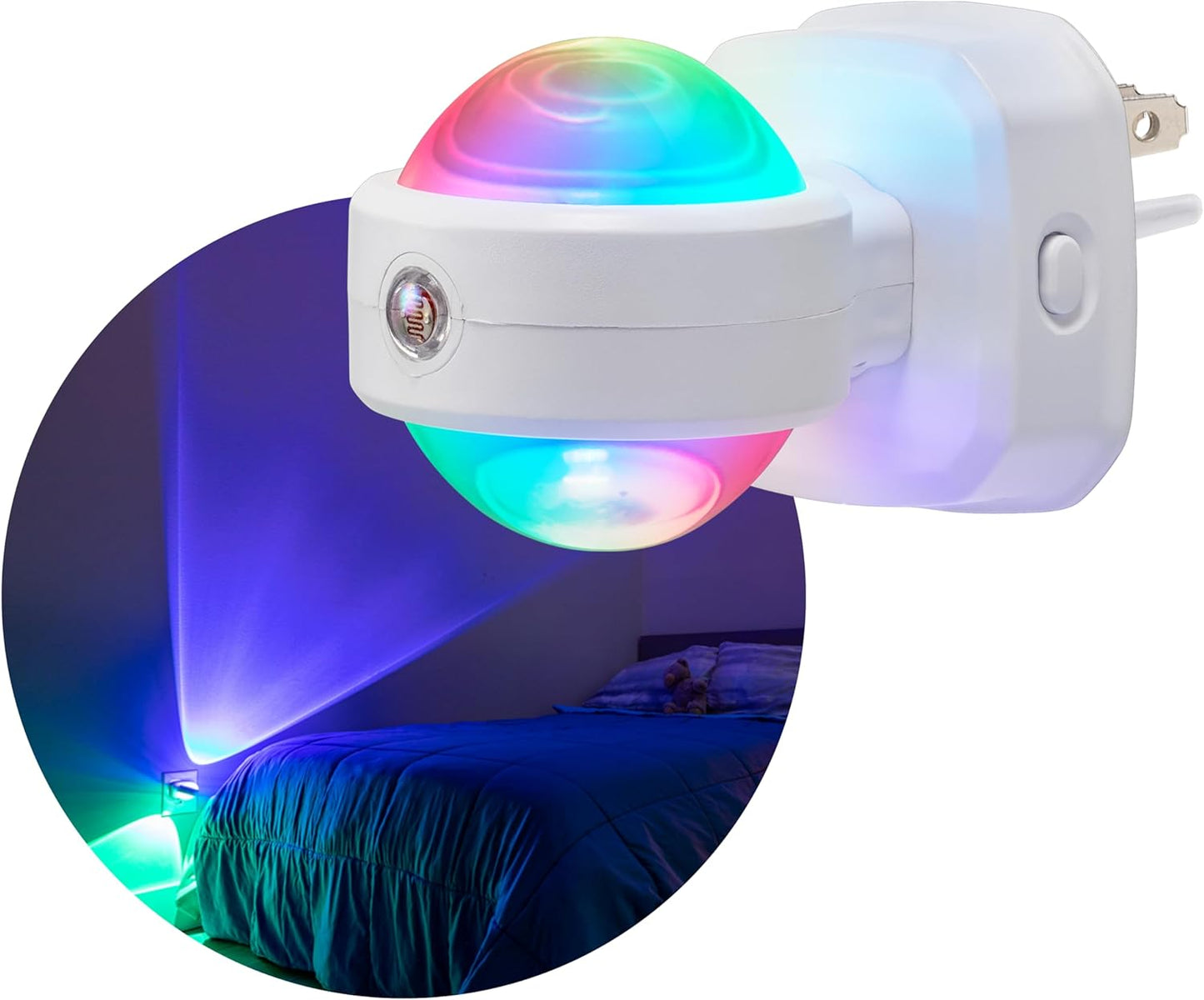 GE Color-Changing LED Night Light with Swivel Design and Dusk to Dawn Sensor - Rotating Ambient Lighting Projector for Kids, Baby, Bedroom, Bathroom, Nursery, Gaming Room, Hallway