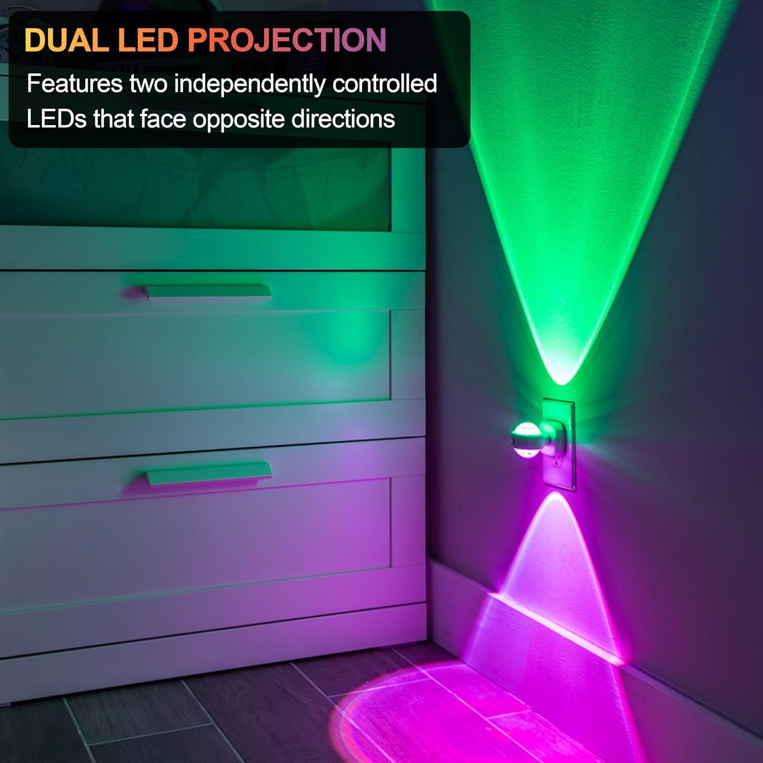 GE Color-Changing LED Night Light with Swivel Design and Dusk to Dawn Sensor - Rotating Ambient Lighting Projector for Kids, Baby, Bedroom, Bathroom, Nursery, Gaming Room, Hallway