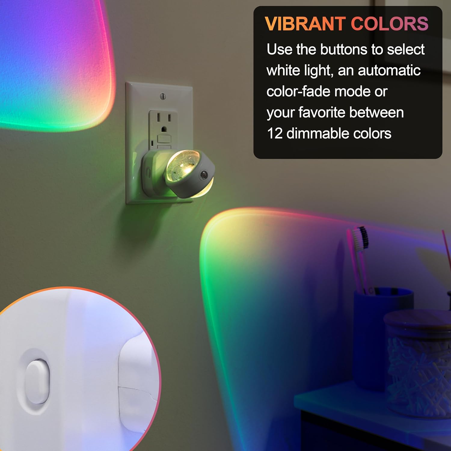 GE Color-Changing LED Night Light with Swivel Design and Dusk to Dawn Sensor - Rotating Ambient Lighting Projector for Kids, Baby, Bedroom, Bathroom, Nursery, Gaming Room, Hallway