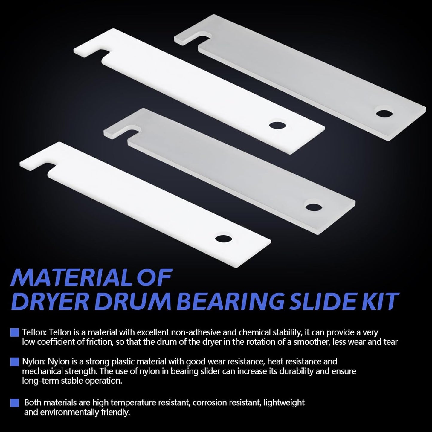 GE Dryer Parts WE3M51 WE3M52 Nylon & Teflon Drum Bearing Slide Replacement Kit - Front Bearing Kit, 4 PCS.