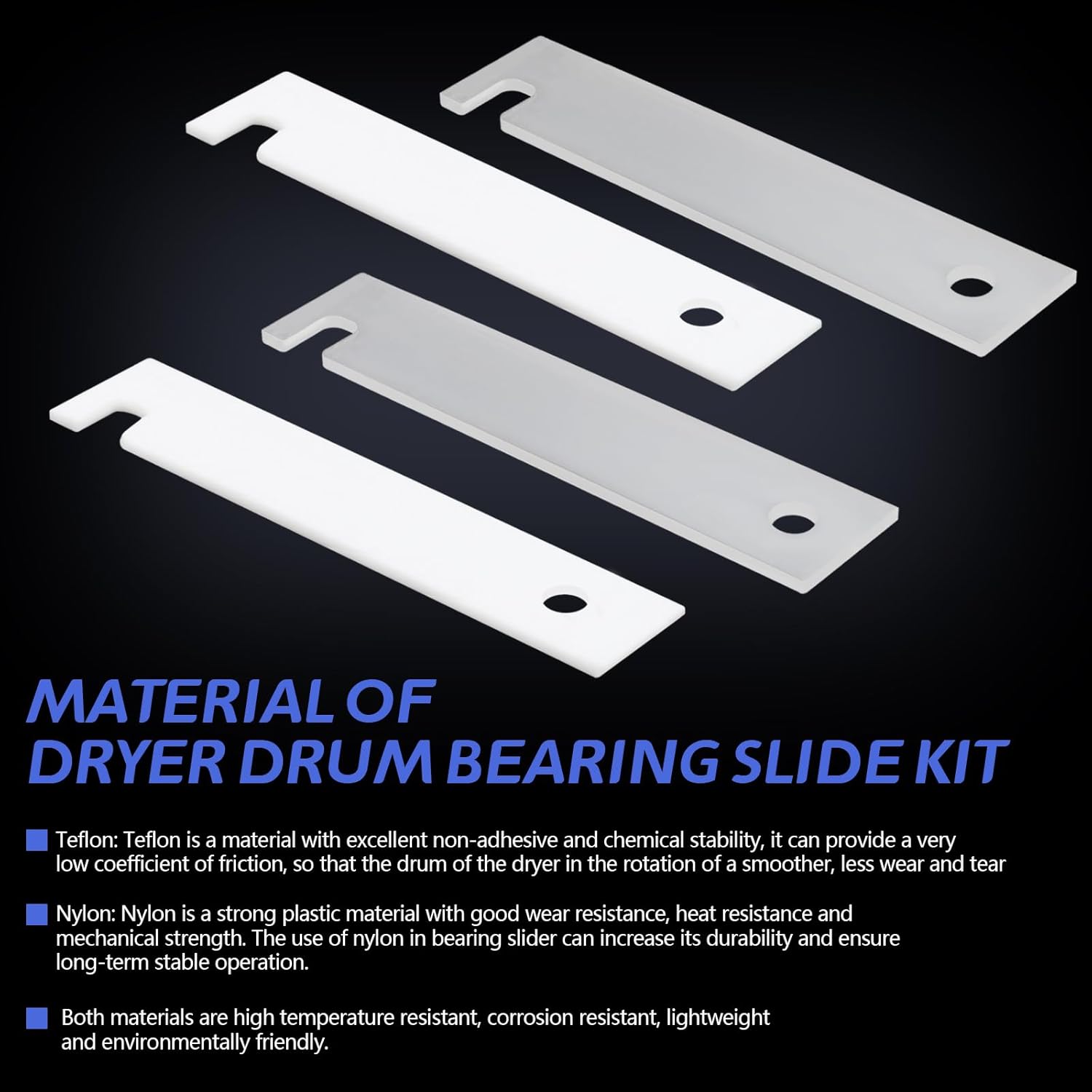 GE Dryer Parts WE3M51 WE3M52 Nylon & Teflon Drum Bearing Slide Replacement Kit - Front Bearing Kit, 4 PCS.