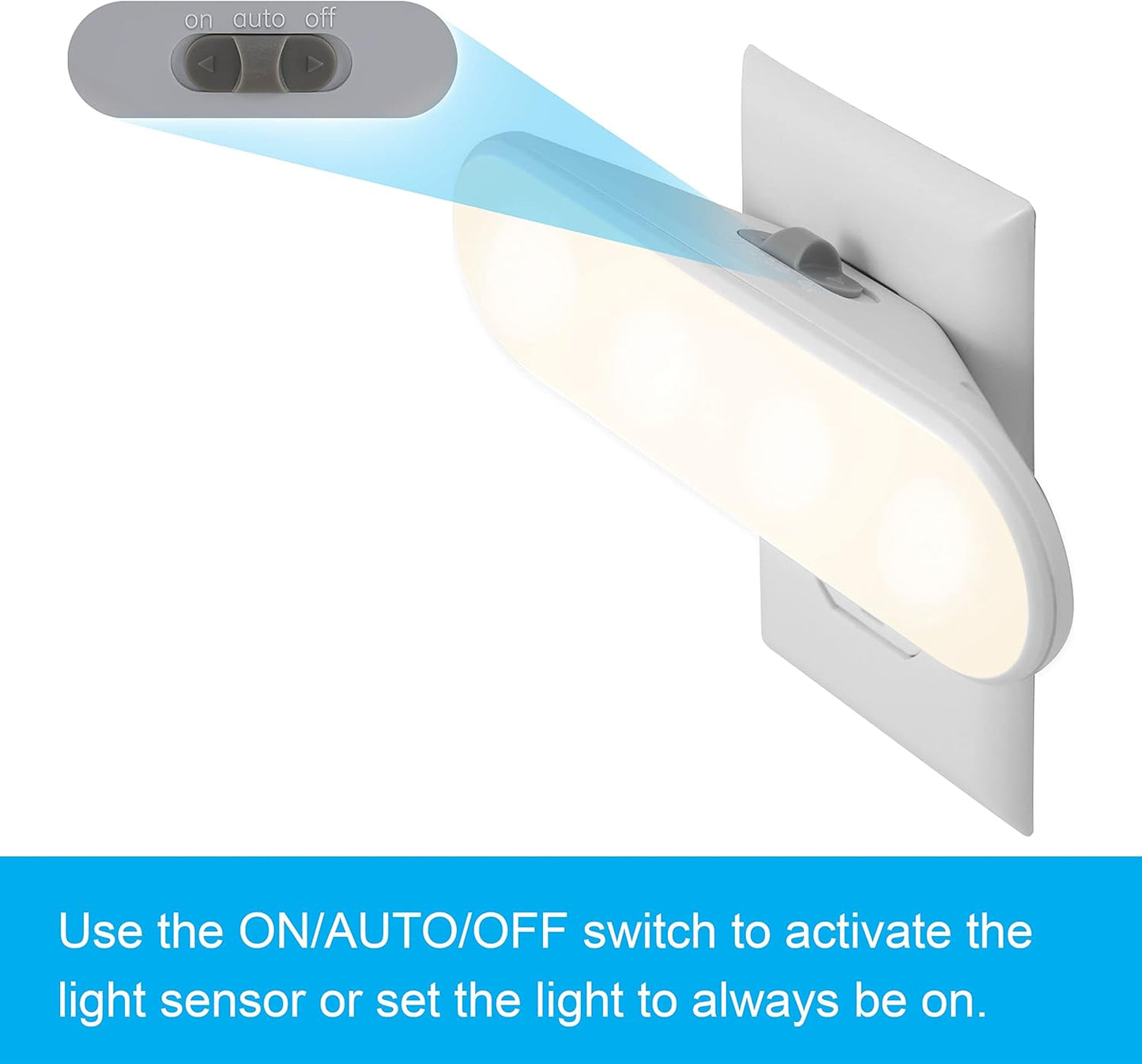 GE Ultrabrite LED Night Light Bar, 100 Lumens, 4 Pack, Dusk-to-Dawn Sensor, Auto/On/Off Switch, Plug-in, Ideal for Bedroom, Bathroom, Kitchen, Hallway, Garage - White