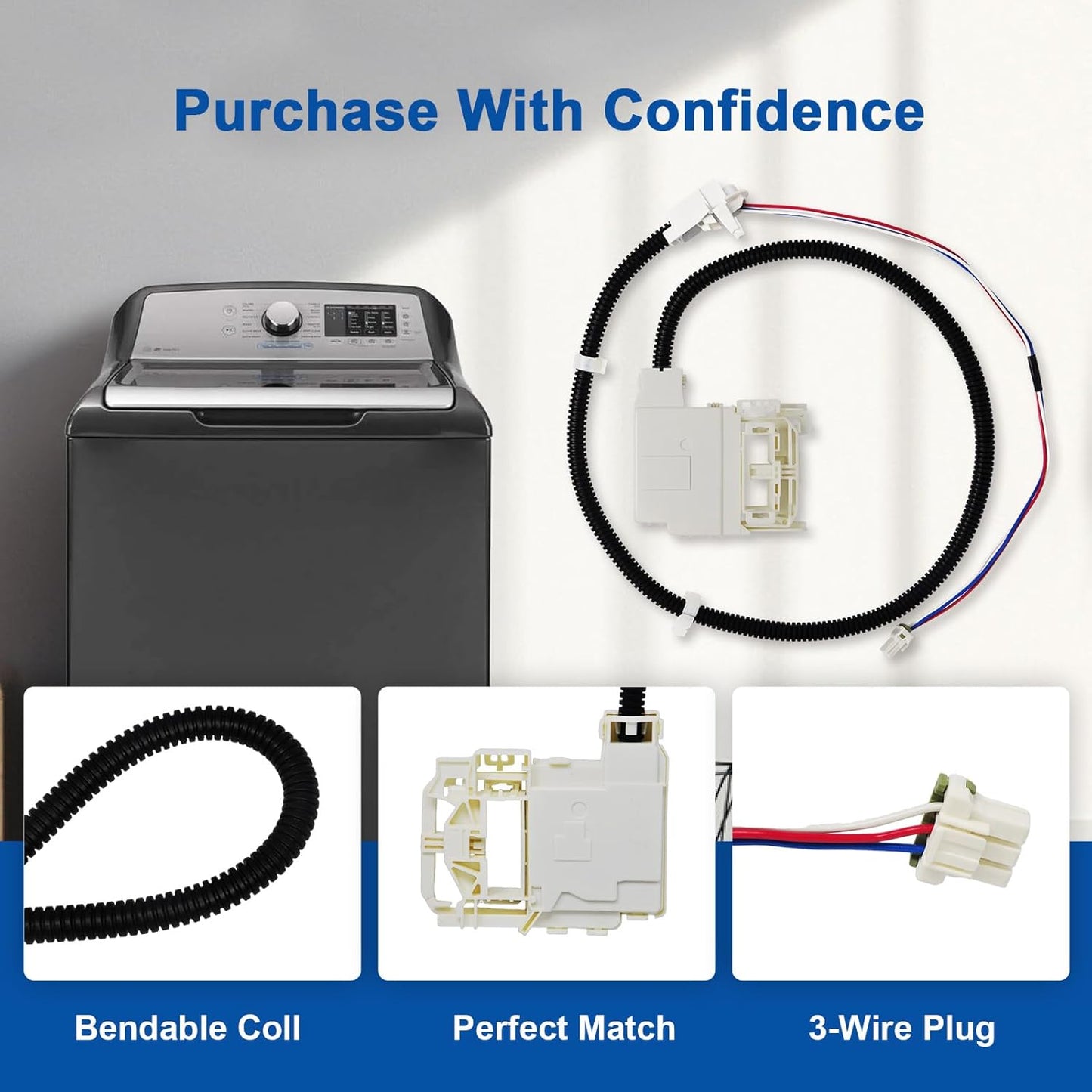 GE Washer Lid Lock and Harness Replacement Kit WH08X32657 WH08X31222 WH08X37937 - Fits Models GTW220ACK7WW GTW335ASN2WW GTW465ASN2WW GTW465ASN3WW GTW465ASN9WW HTW240ASK6WS - Replaces 4963152 AP7033485 PD00070146