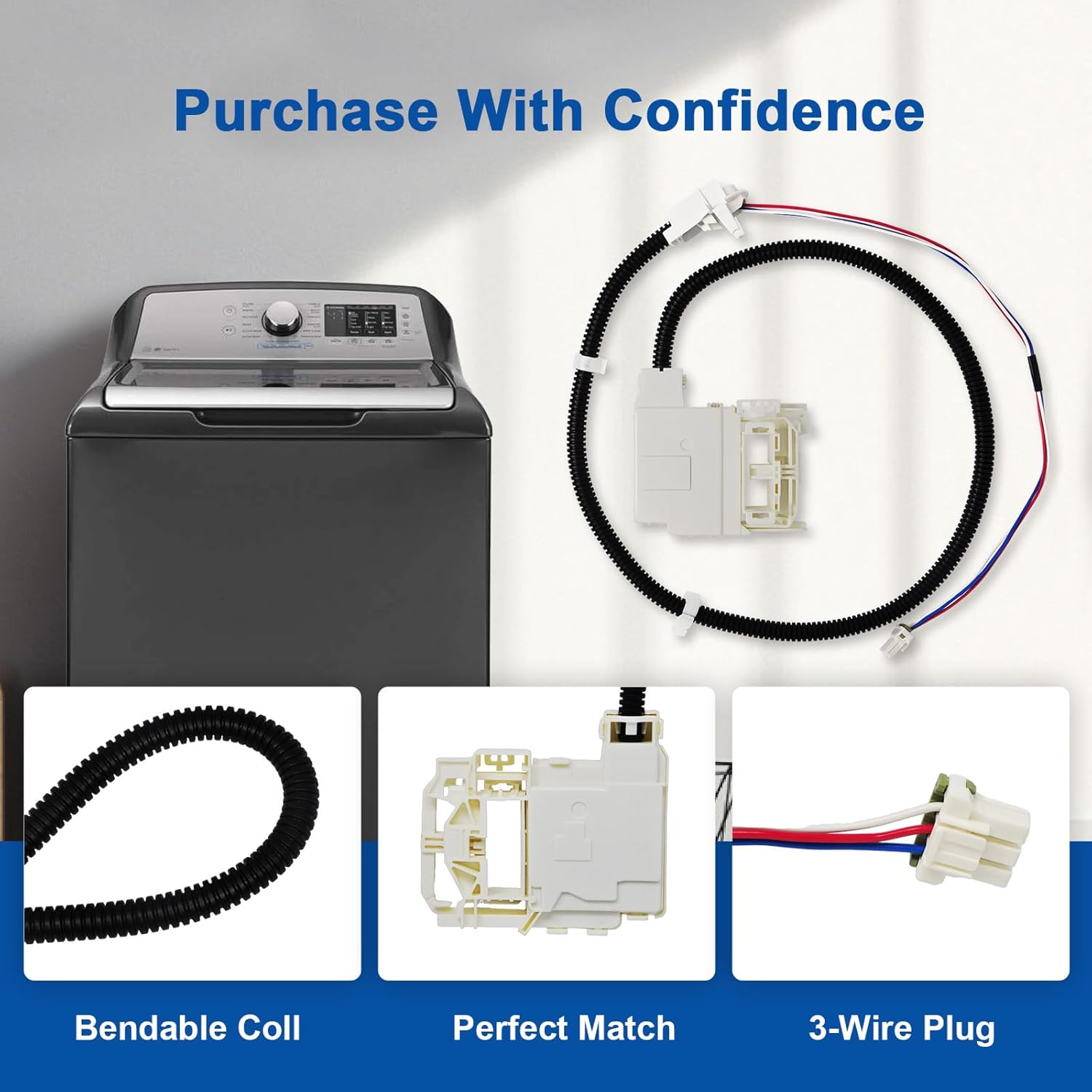 GE Washer Lid Lock and Harness Replacement Kit WH08X32657 WH08X31222 WH08X37937 - Fits Models GTW220ACK7WW GTW335ASN2WW GTW465ASN2WW GTW465ASN3WW GTW465ASN9WW HTW240ASK6WS - Replaces 4963152 AP7033485 PD00070146