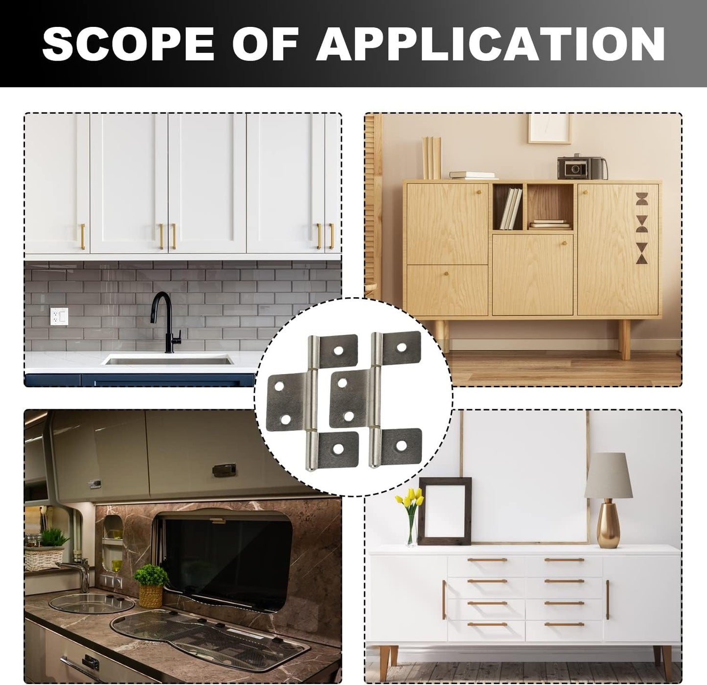 GEAIN Three Leaf Non-Mortised Hinge 4 Pack - Satin Nickel Finish for Mobile Home & RV Interior Doors