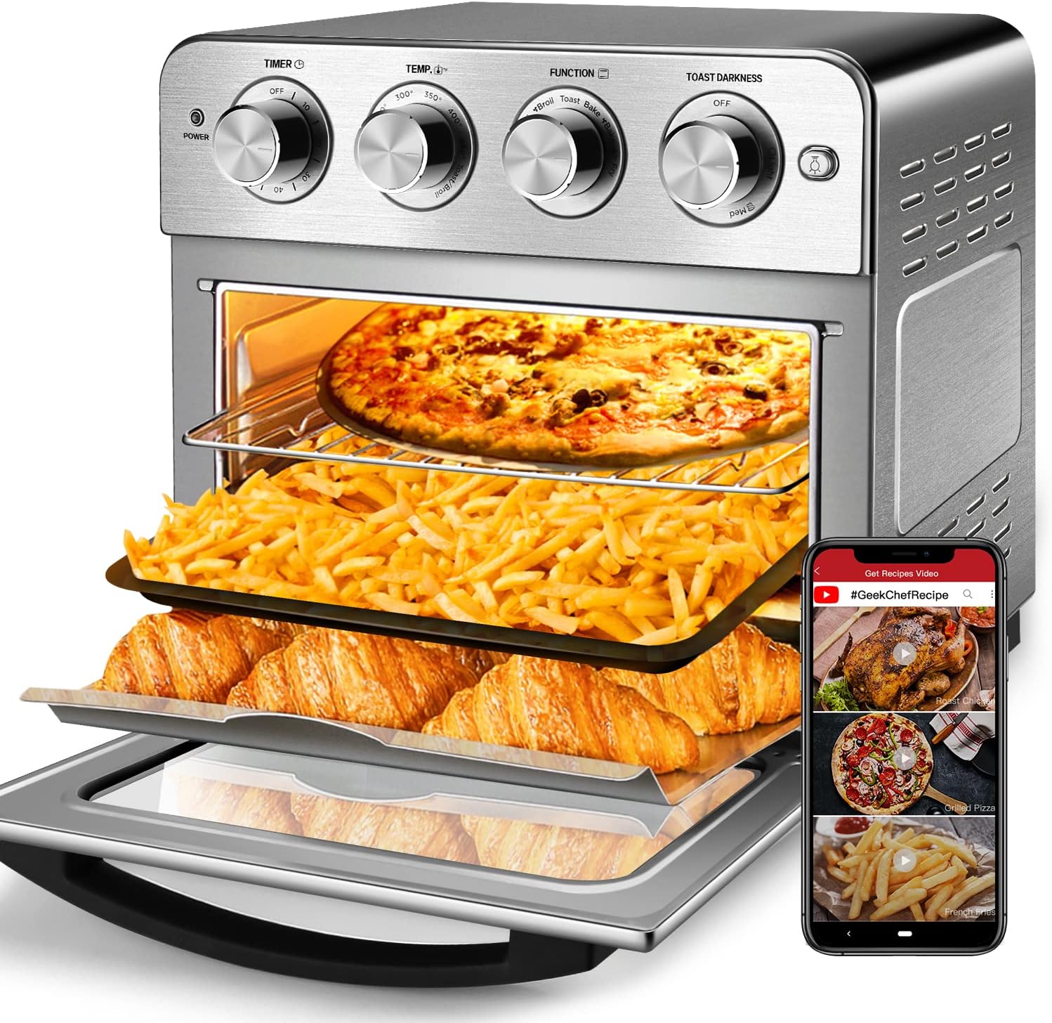 Geek Chef Retro Stainless Steel Toaster - 4 Slice Extra Wide Slot with Bagel/Defrost/Cancel Function