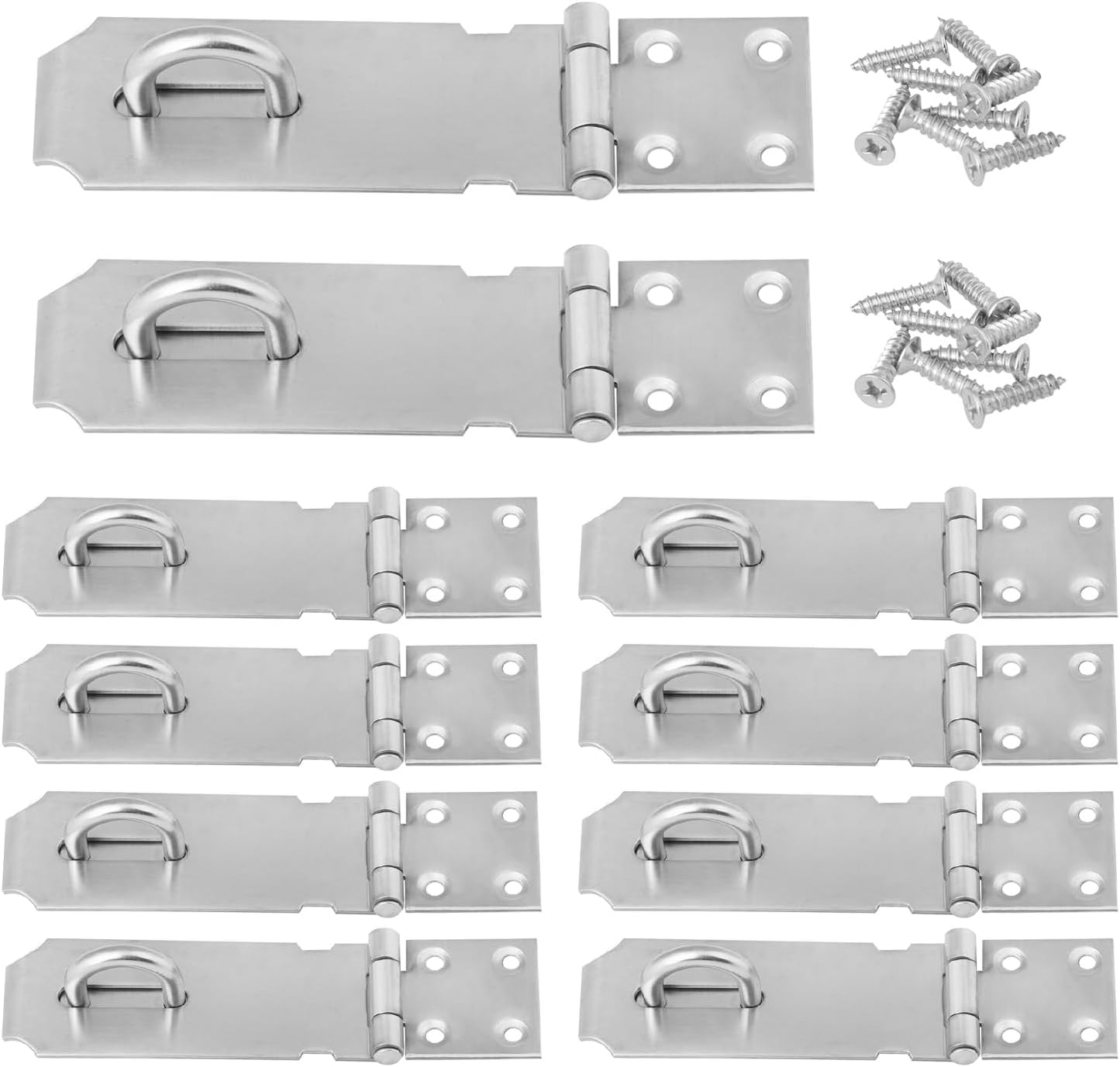 GENHAKON 10 PCS 4 inch Stainless Steel Door Lock Hasp Latch - Thicken Safety Padlock for Sheds, Closets, Lockers - Brushed Steel Window, Cabinet, Shed Lock