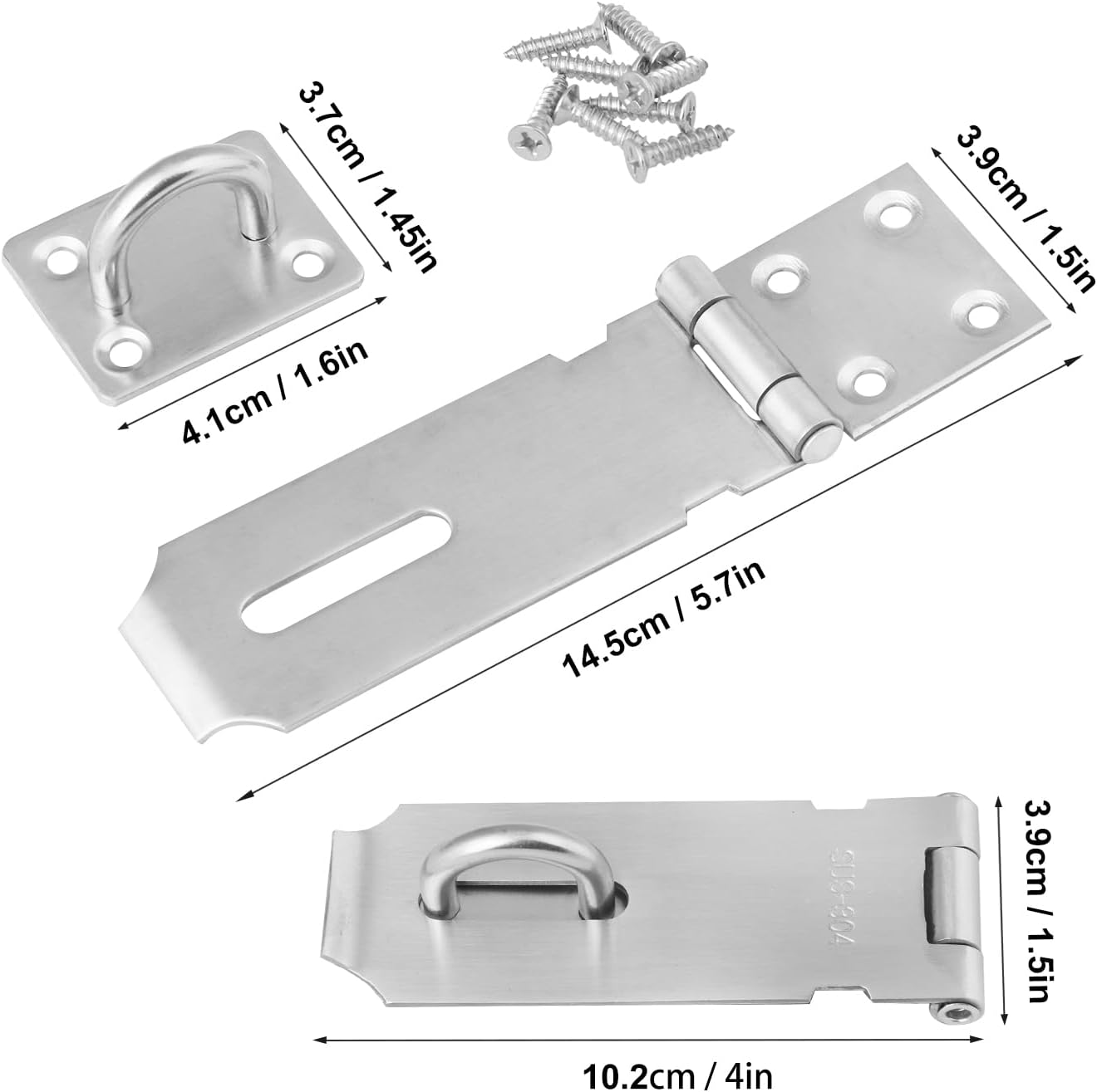 GENHAKON 10 PCS 4 inch Stainless Steel Door Lock Hasp Latch - Thicken Safety Padlock for Sheds, Closets, Lockers - Brushed Steel Window, Cabinet, Shed Lock