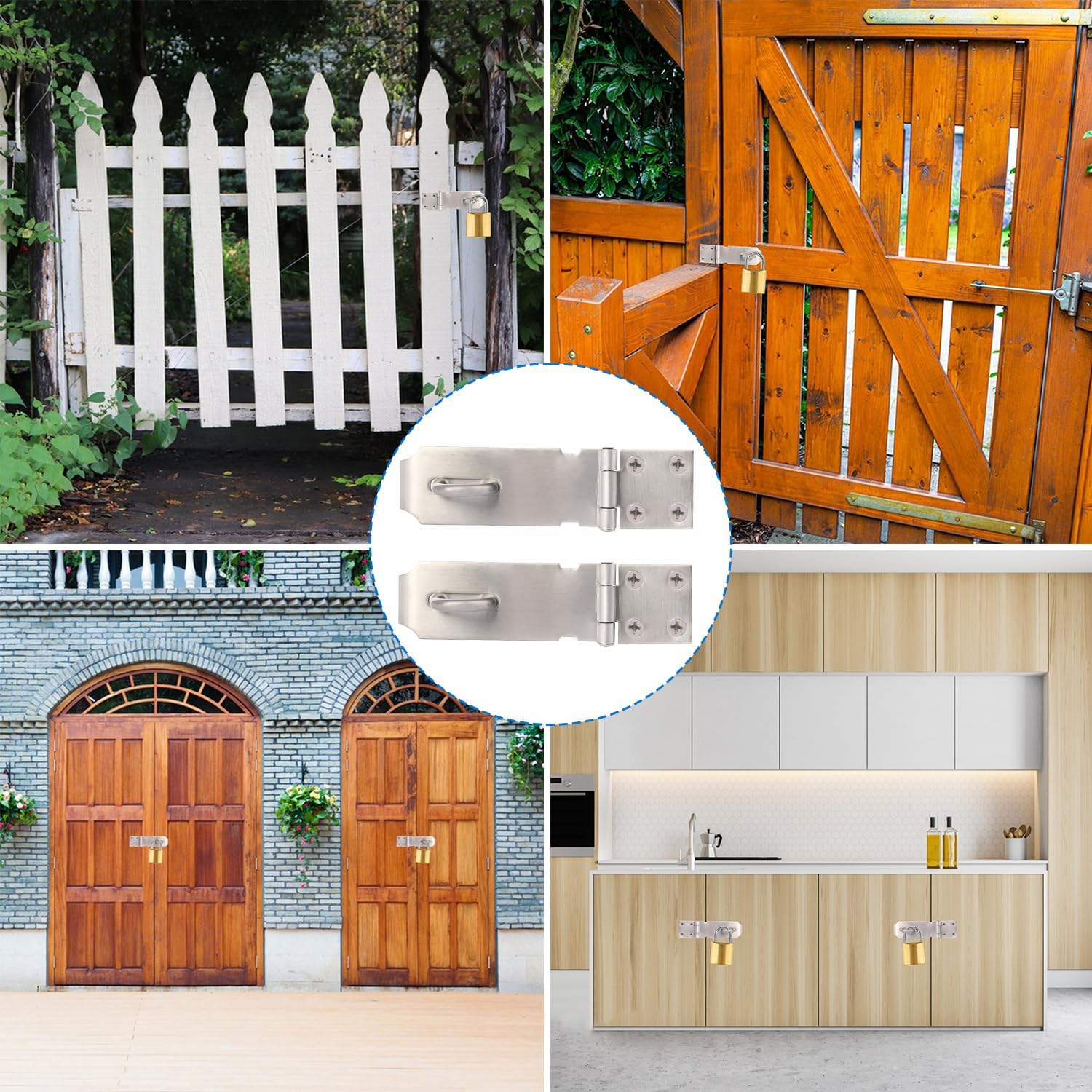 GENHAKON 10 PCS 4 inch Stainless Steel Door Lock Hasp Latch - Thicken Safety Padlock for Sheds, Closets, Lockers - Brushed Steel Window, Cabinet, Shed Lock