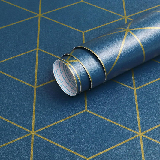 Geometric Gold and Dark Blue Peel and Stick Wallpaper Contact Paper - 78.7"x17.3" Vinyl Roll