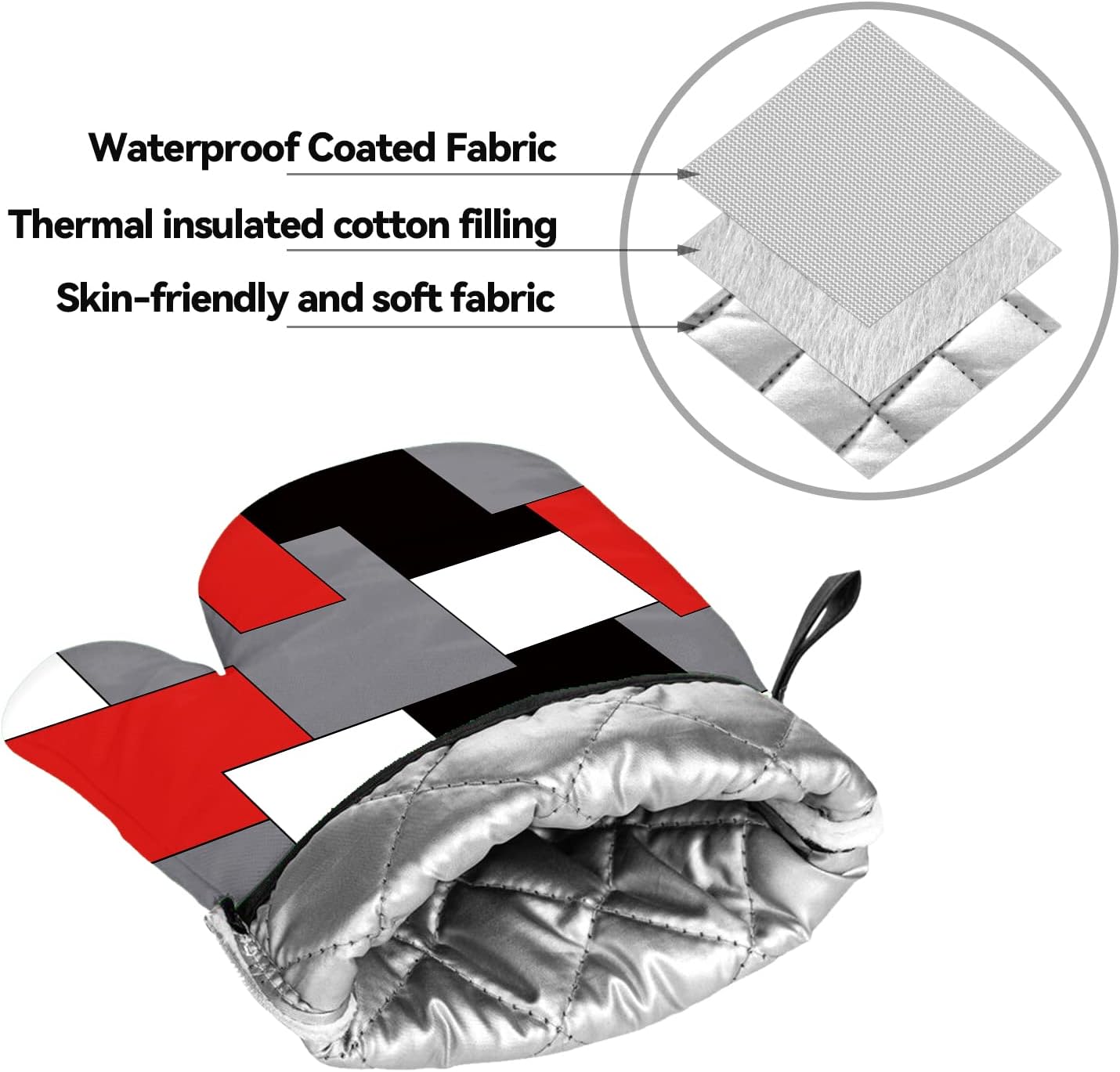 Geometric Red Black Grey White Oven Mitts and Pot Holders Set of 4 for Kitchen Baking Cooking Grilling