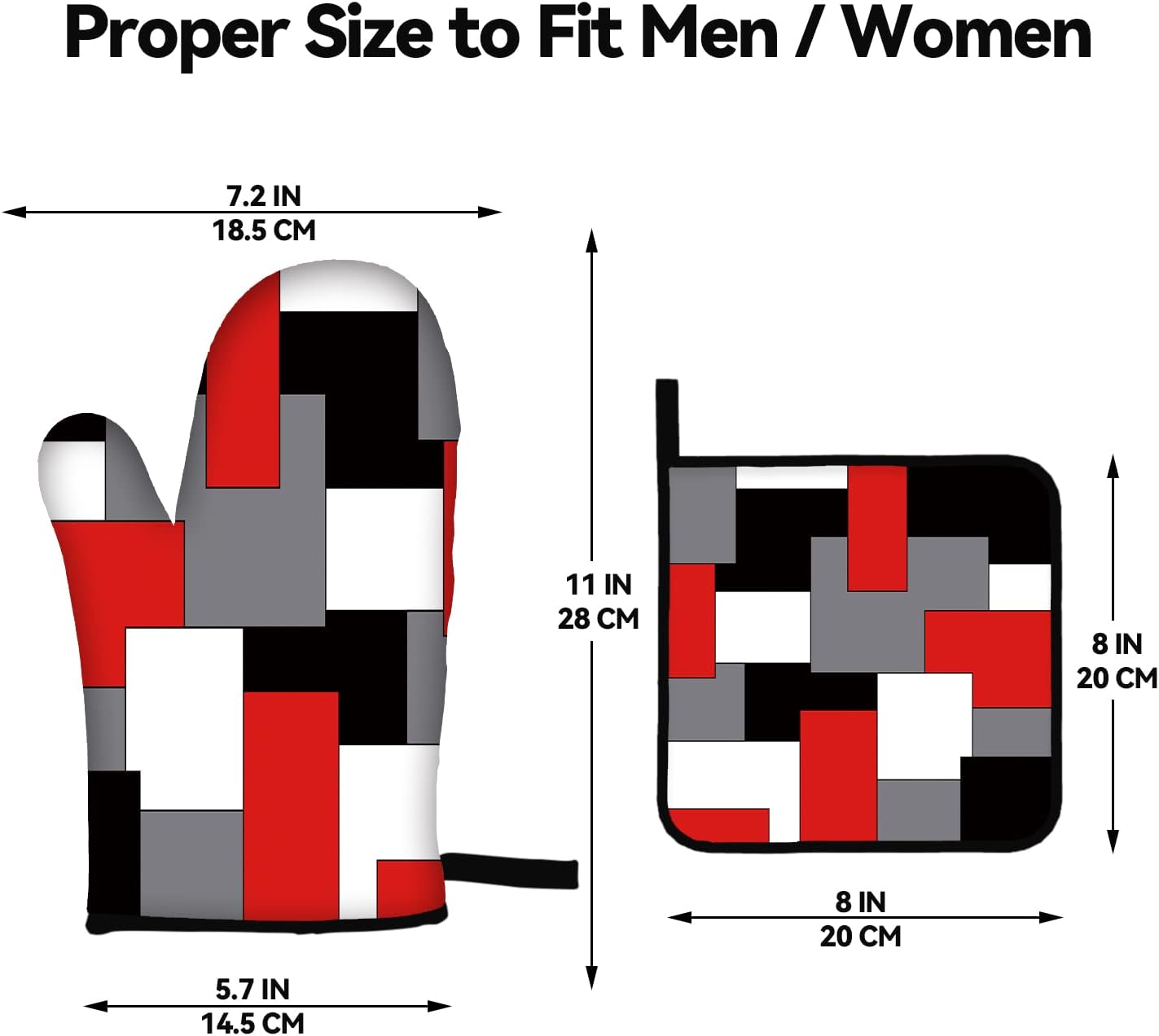 Geometric Red Black Grey White Oven Mitts and Pot Holders Set of 4 for Kitchen Baking Cooking Grilling