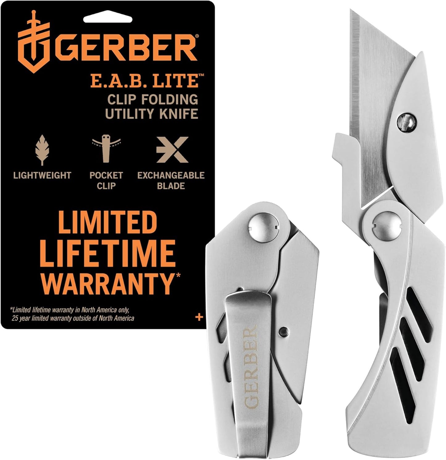 Gerber Gear EAB Lite Pocket Razor Knife with Money Clip - Folding Stainless Steel Utility Knife for Everyday Carry