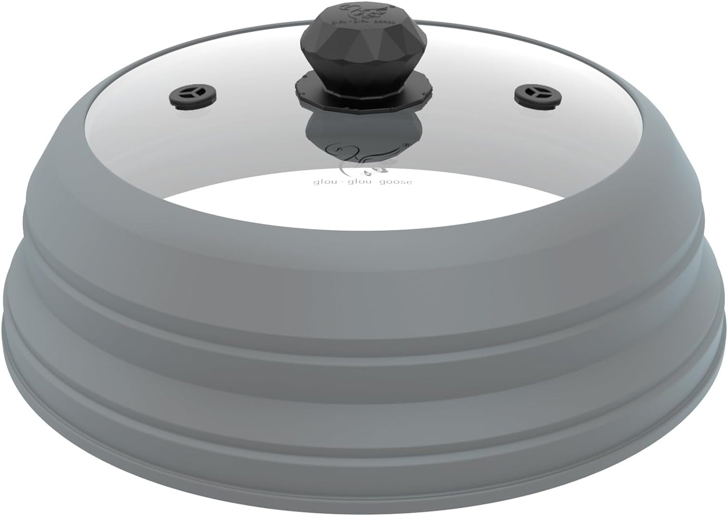 GGG Glou-Glou Goose Vented Glass Microwave Splatter Guard Lid with Collapsible Silicone Handle - 10.5 inch Light Grey Cover for Plates and Bowls