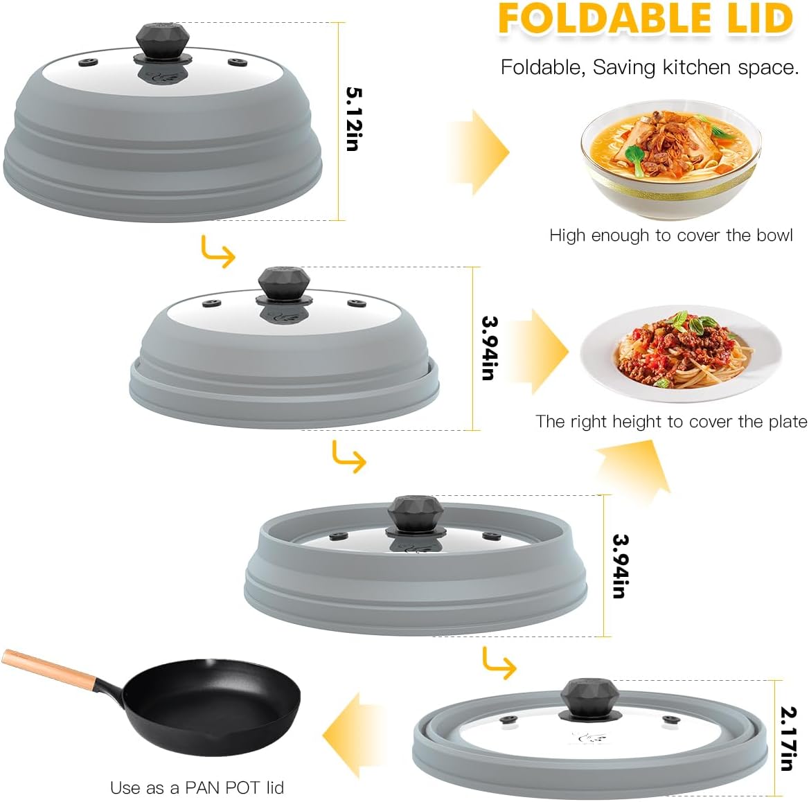 GGG Glou-Glou Goose Vented Glass Microwave Splatter Guard Lid with Collapsible Silicone Handle - 10.5 inch Light Grey Cover for Plates and Bowls
