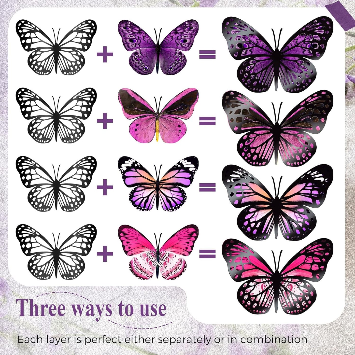 Giant 3D Butterfly Wall Stickers for Party Decor - Set of 20 Paper Butterflies in Purple and Rose Red - Ideal for Birthdays, Baby Showers, and Nurseries