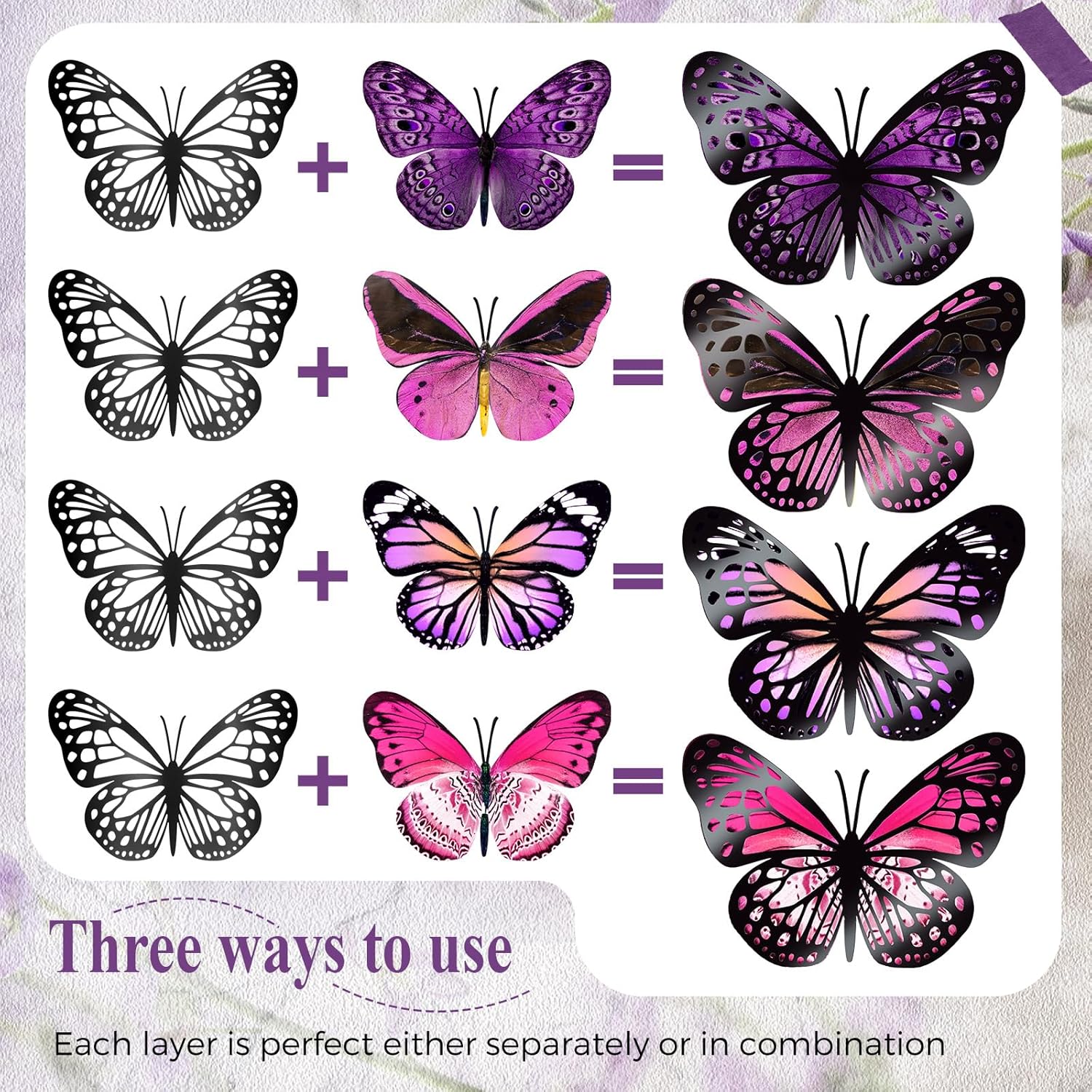 Giant 3D Butterfly Wall Stickers for Party Decor - Set of 20 Paper Butterflies in Purple and Rose Red - Ideal for Birthdays, Baby Showers, and Nurseries