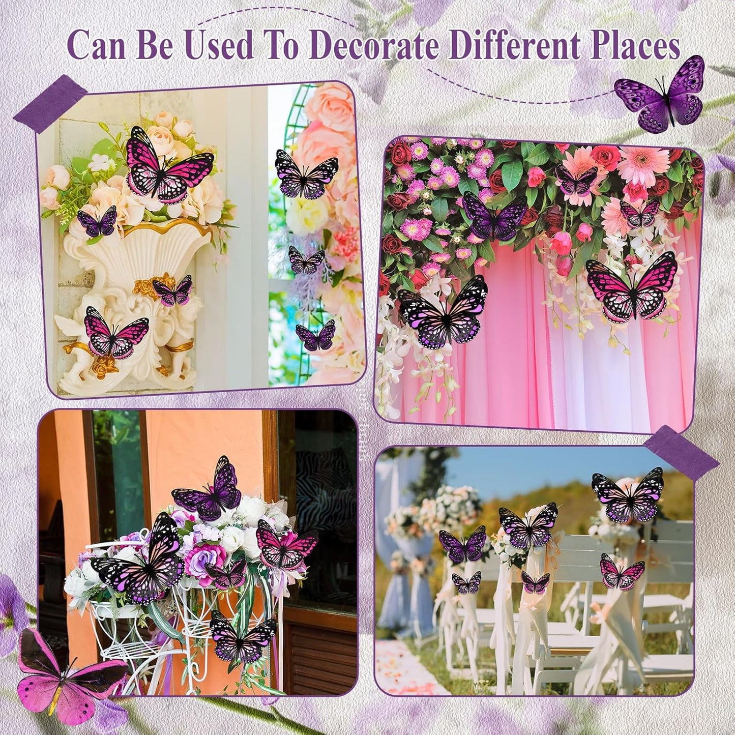 Giant 3D Butterfly Wall Stickers for Party Decor - Set of 20 Paper Butterflies in Purple and Rose Red - Ideal for Birthdays, Baby Showers, and Nurseries