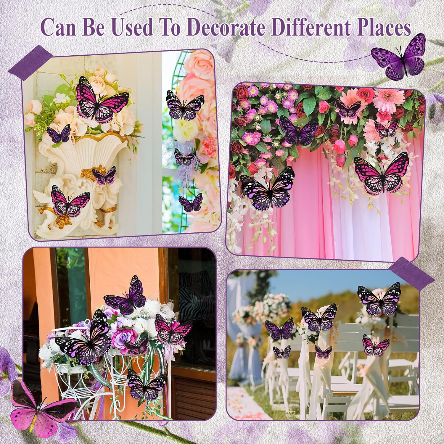 Giant 3D Butterfly Wall Stickers for Party Decor - Set of 20 Paper Butterflies in Purple and Rose Red - Ideal for Birthdays, Baby Showers, and Nurseries