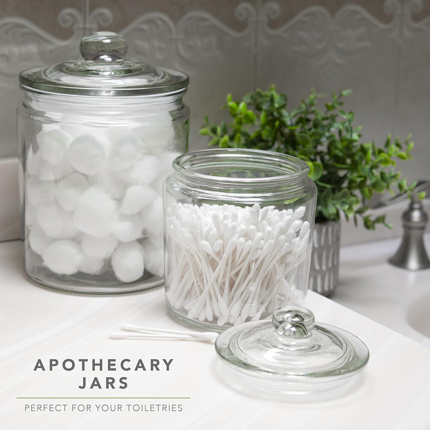 Glass Cookie Jar Set - 2 Half Gallon & 1 Quarter Gallon Apothecary Jars with Lids - Kitchen Canister Set - Glass Candy Canisters - Set of 4