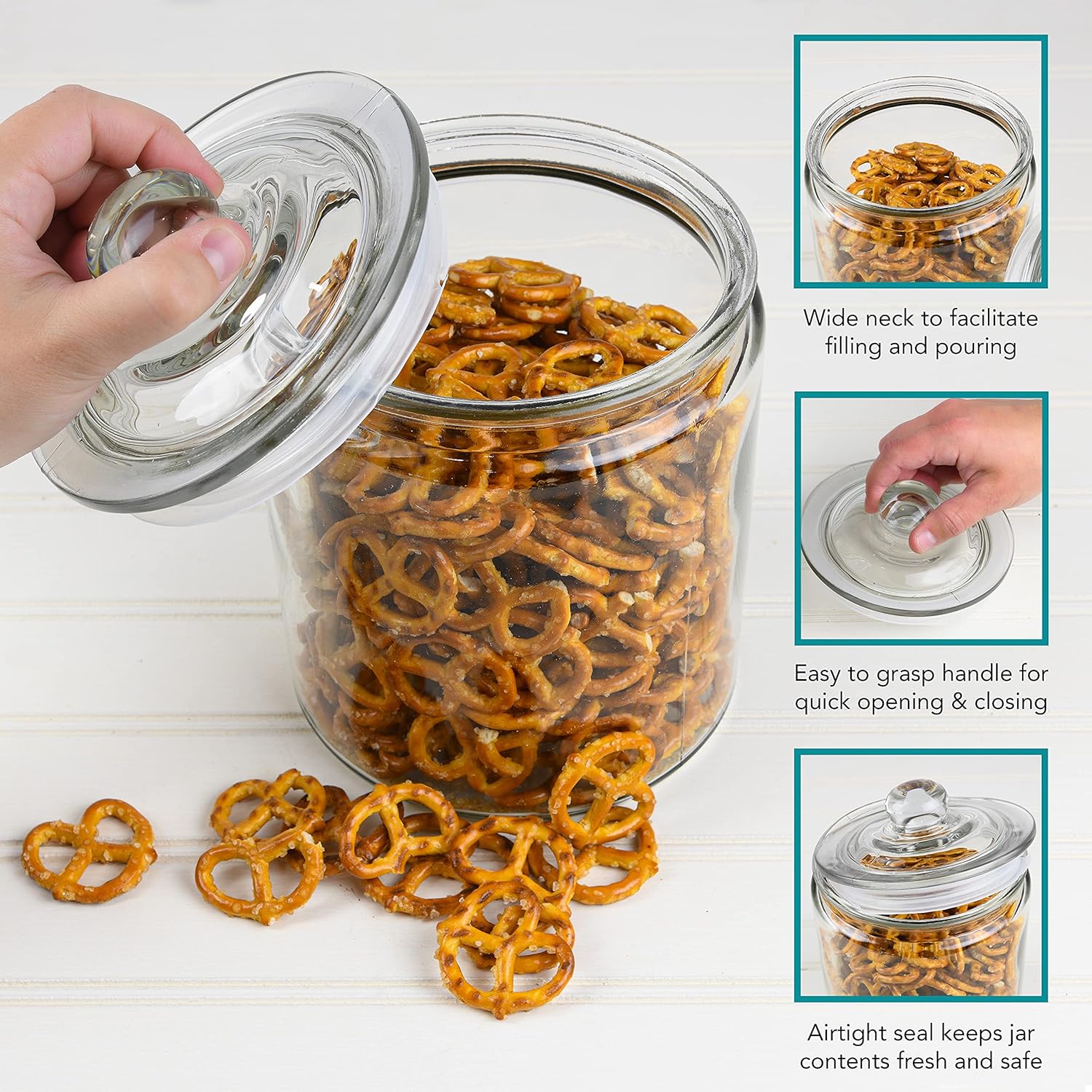 Glass Cookie Jar Set - 2 Half Gallon & 1 Quarter Gallon Apothecary Jars with Lids - Kitchen Canister Set - Glass Candy Canisters - Set of 4