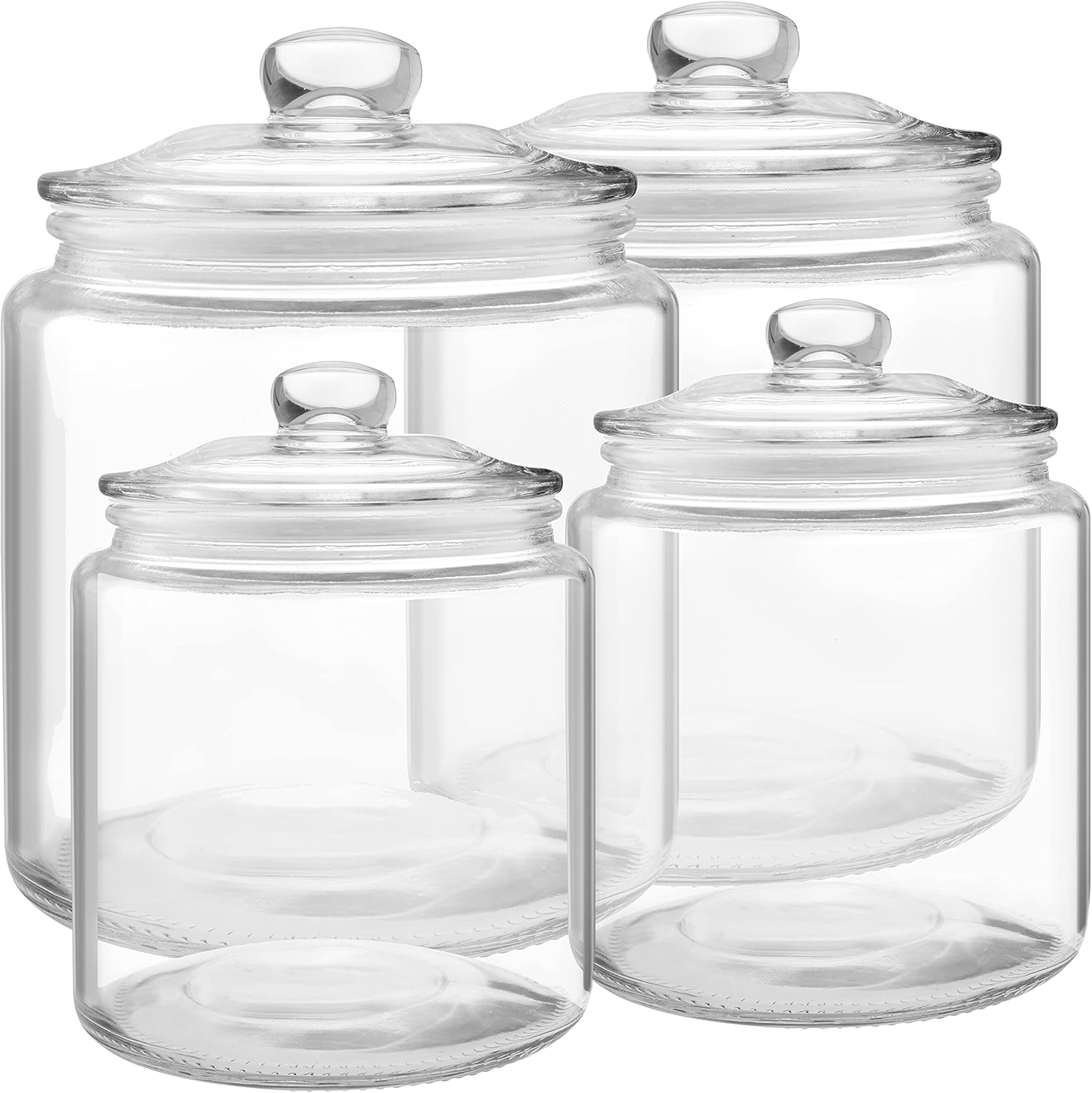 Glass Cookie Jar Set - 2 Half Gallon & 1 Quarter Gallon Apothecary Jars with Lids - Kitchen Canister Set - Glass Candy Canisters - Set of 4