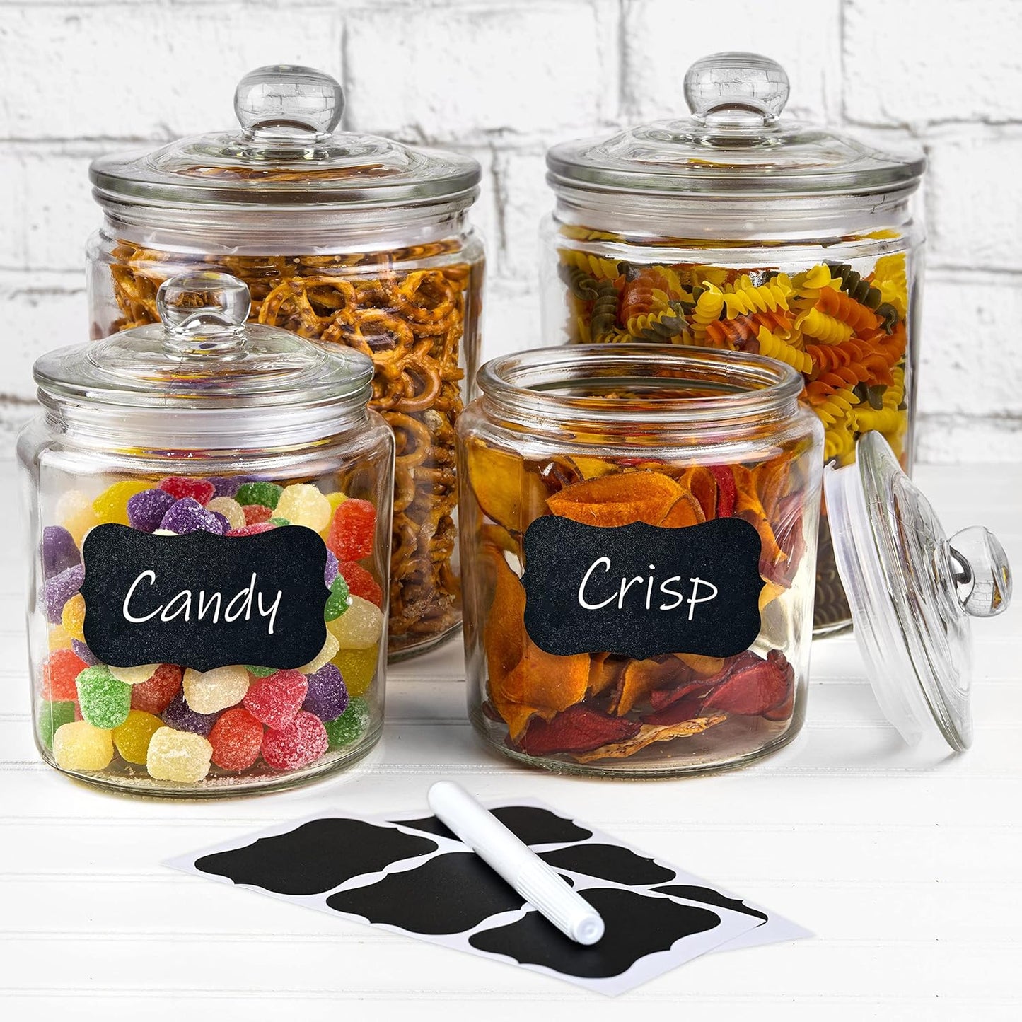 Glass Cookie Jar Set - 2 Half Gallon & 1 Quarter Gallon Apothecary Jars with Lids - Kitchen Canister Set - Glass Candy Canisters - Set of 4