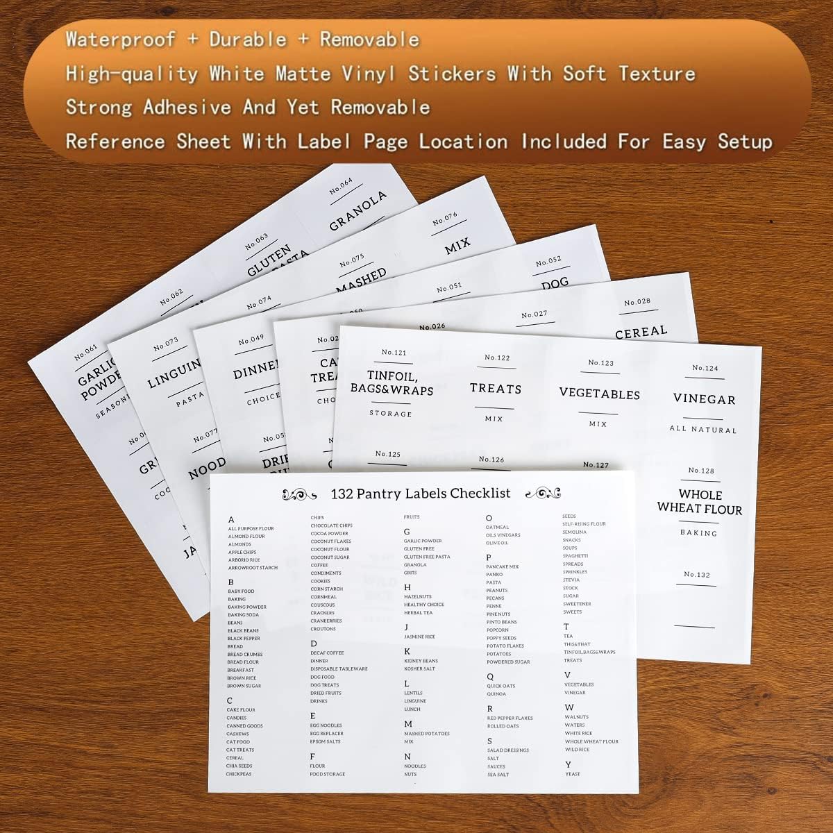 Glass Food Storage Containers Set with 132 Pantry Labels, Airtight Lids - Large Square Jars for Flour, Sugar, Rice, Pasta