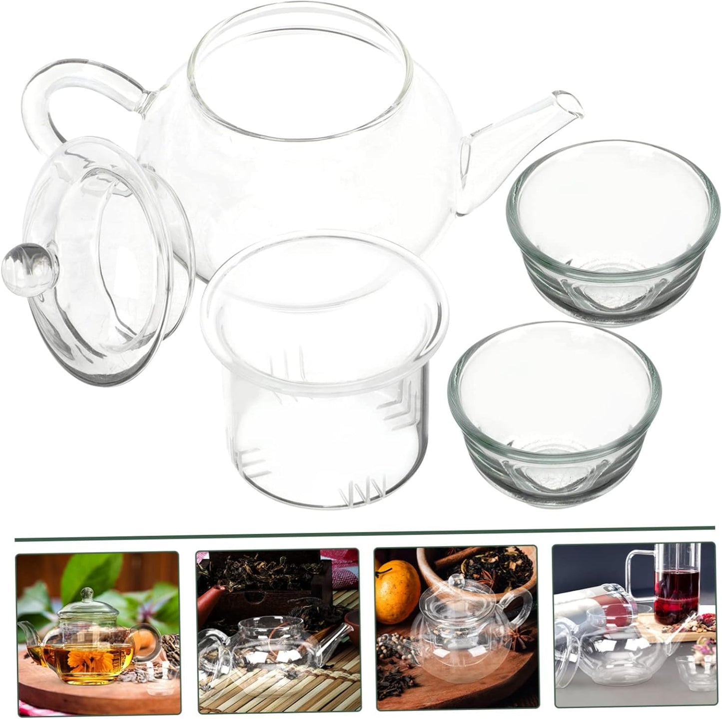 Glass Loose Leaf Tea Kettle Set with Strainer and Whistling Saucers for Stove Top Teapots