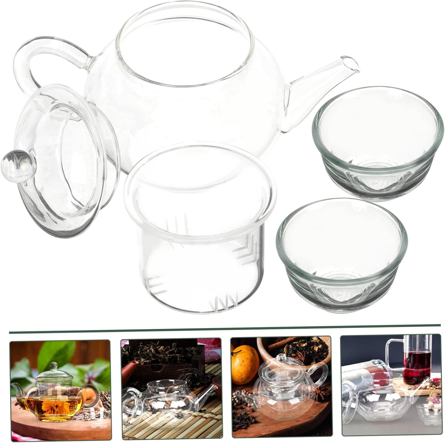 Glass Loose Leaf Tea Kettle Set with Strainer and Whistling Saucers for Stove Top Teapots