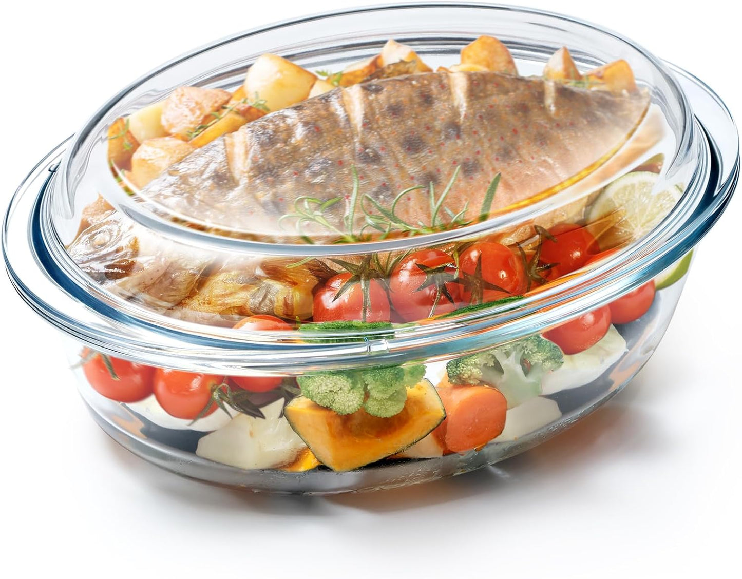 Glass Oval Casserole Dish with Lid and Handles, Covered Baking Bowl Cookware Set (3.4 QT)