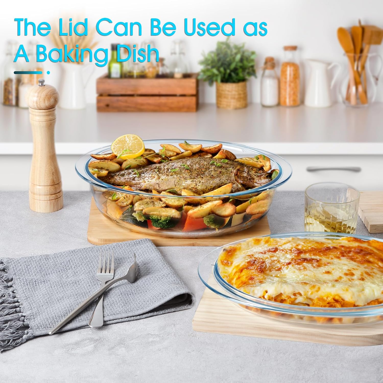 Glass Oval Casserole Dish with Lid and Handles, Covered Baking Bowl Cookware Set (3.4 QT)