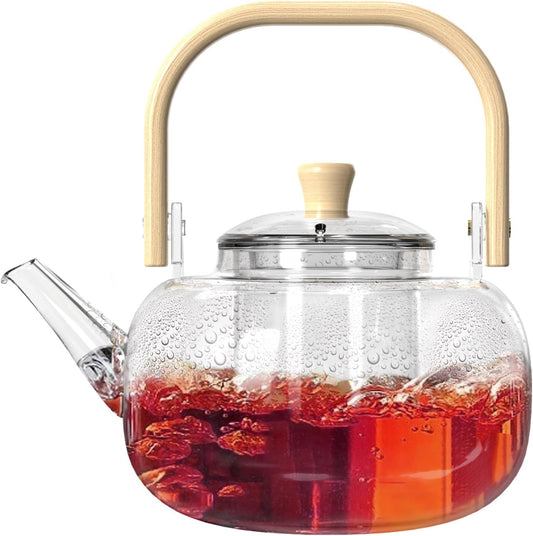 Glass Tea Kettle with Removable Infuser, Stovetop Safe, 1000 ml Teapot for Loose Tea - Perfect Gift for Women and Adults