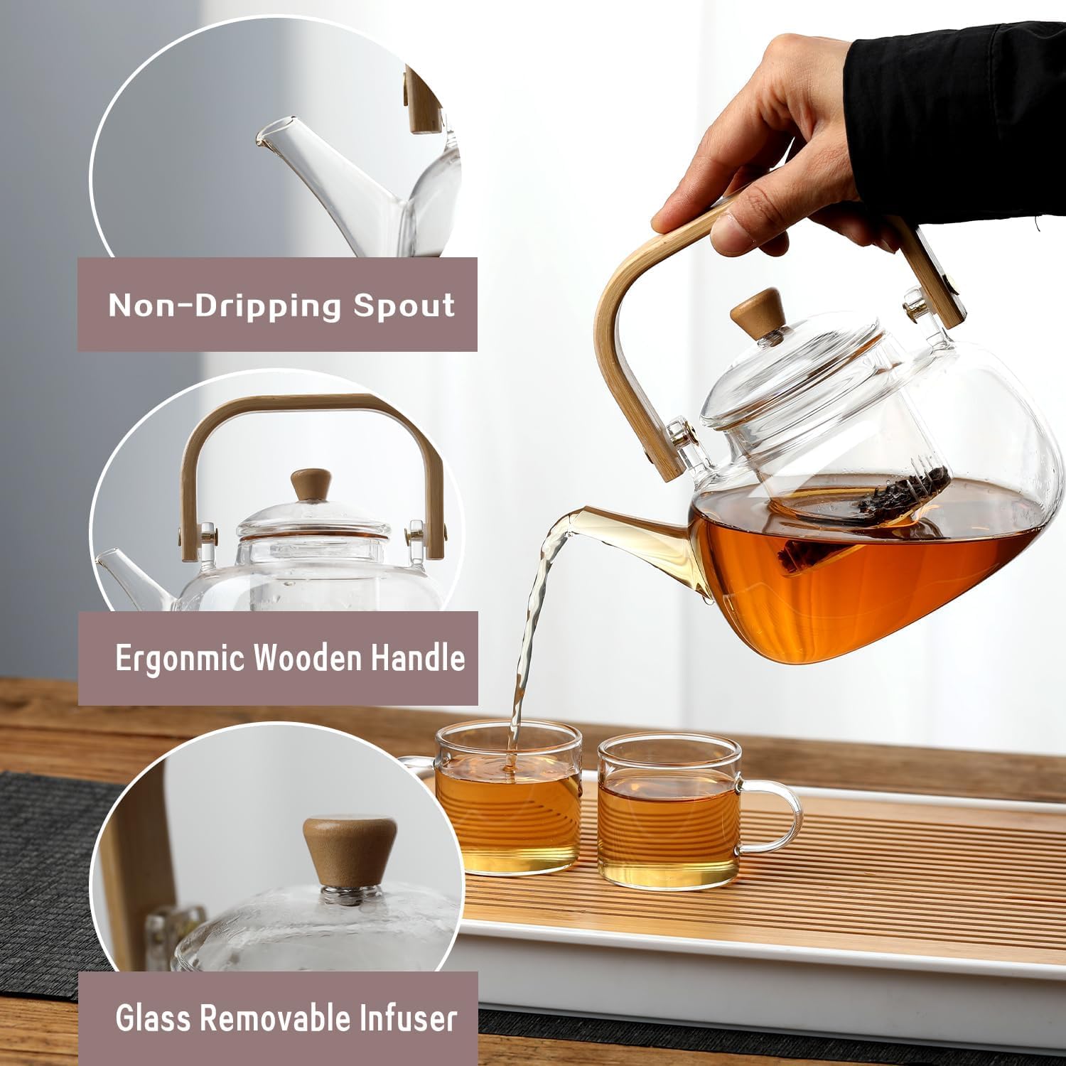 Glass Tea Kettle with Removable Infuser, Stovetop Safe, 1000 ml Teapot for Loose Tea - Perfect Gift for Women and Adults
