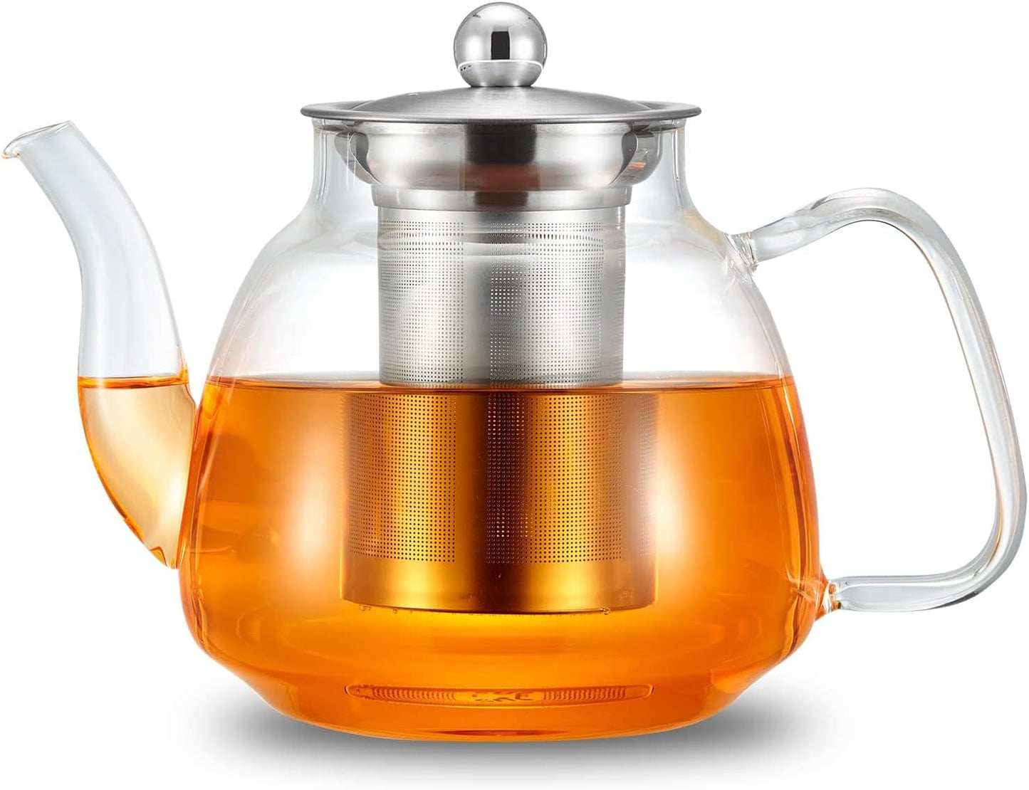Glass Tea Kettle with Stainless Steel Infuser - 42oz/1250ml, Stovetop & Microwave Safe - Ideal for Blooming and Loose Leaf Tea - Tea Maker's Favorite