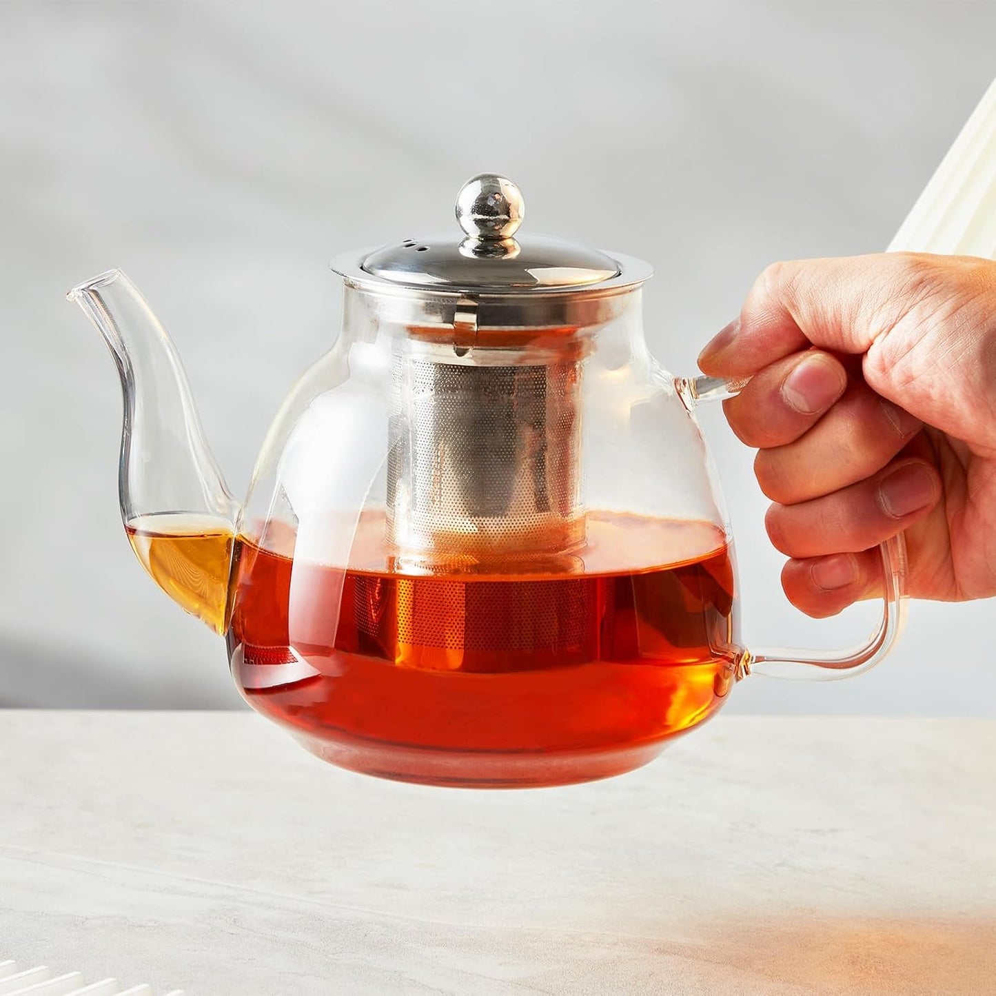 Glass Tea Kettle with Stainless Steel Infuser - 42oz/1250ml, Stovetop & Microwave Safe - Ideal for Blooming and Loose Leaf Tea - Tea Maker's Favorite