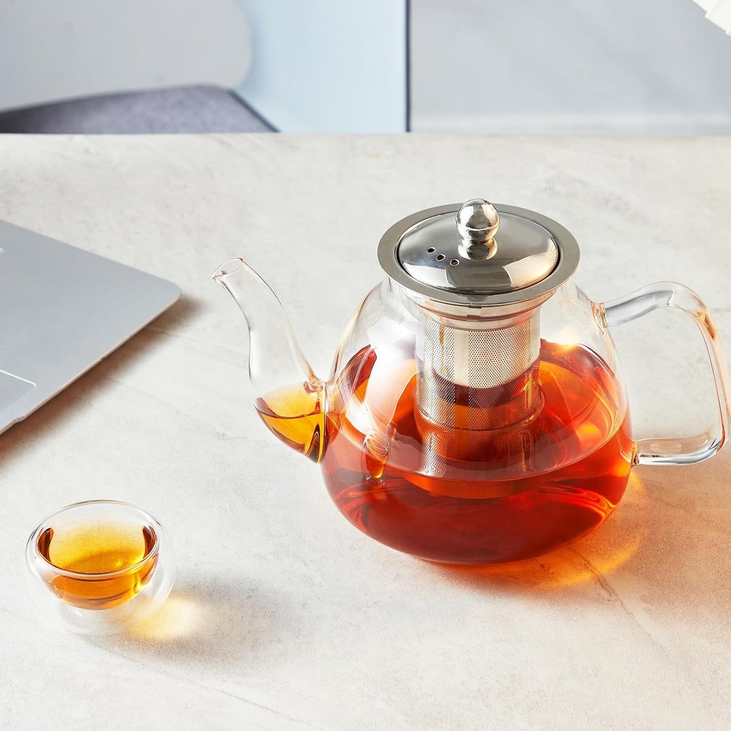 Glass Tea Kettle with Stainless Steel Infuser - 42oz/1250ml, Stovetop & Microwave Safe - Ideal for Blooming and Loose Leaf Tea - Tea Maker's Favorite