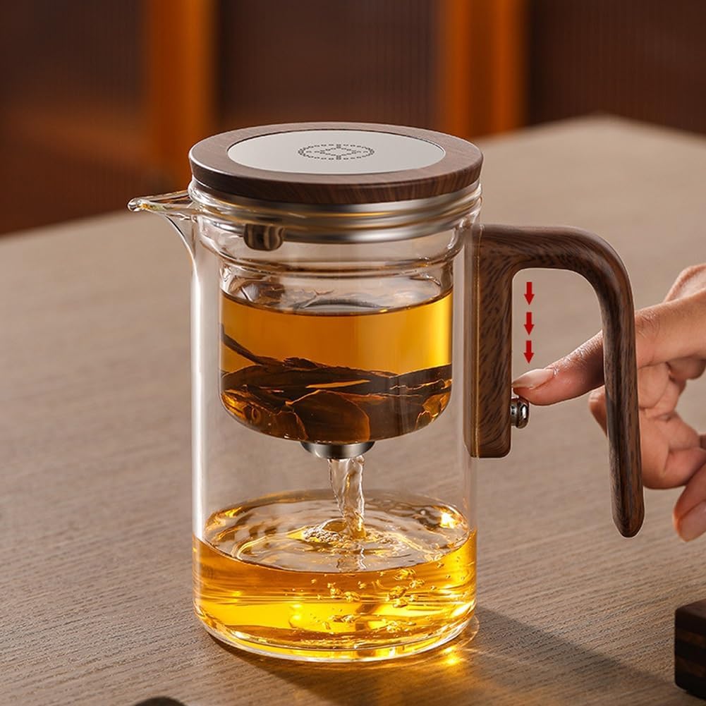 Glass Tea Pot with Removable Infuser and Wooden Handle - Magnetic Tea Brewer for Water Separation - 800ml Tea Kettle with Strainer