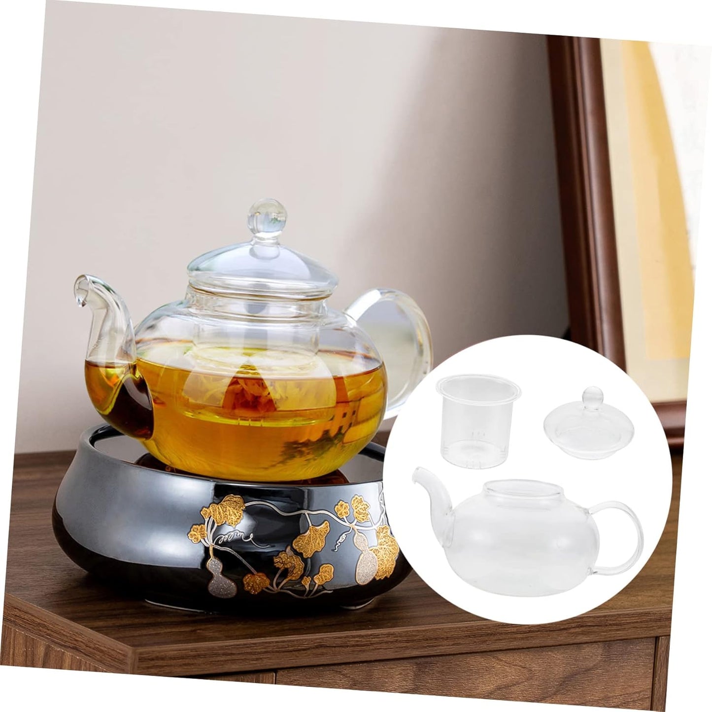 Glass Teapot with Infuser for Loose Leaf Tea - Japanese Style Blooming Tea Kettle - Enamel Water Kettle for Hotel and Home Use