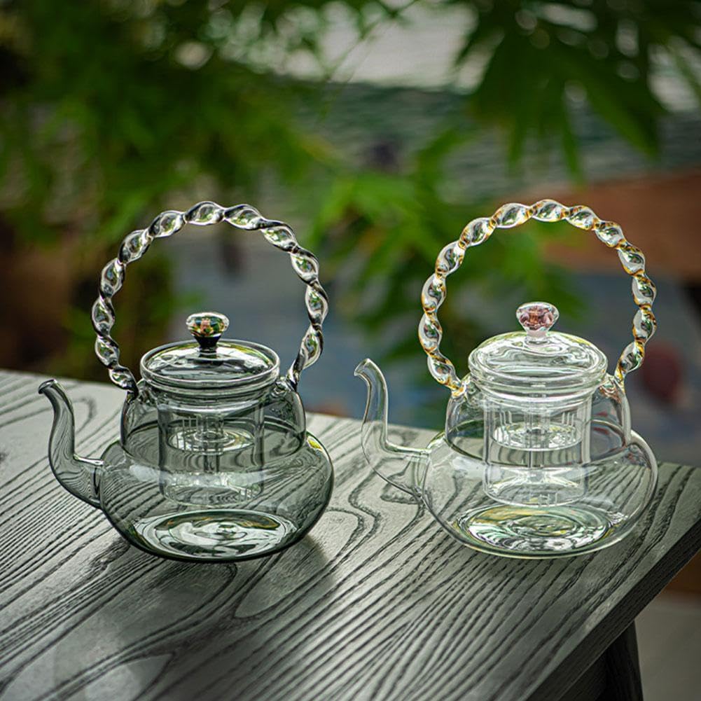 Glass Teapot with Infuser for Stovetop Safe Brewing - 34 fl oz Tea Kettle for Blooming and Loose Leaf Tea - Heat-Resistant Borosilicate Glass - Includes Steaming and Boiling Infuser