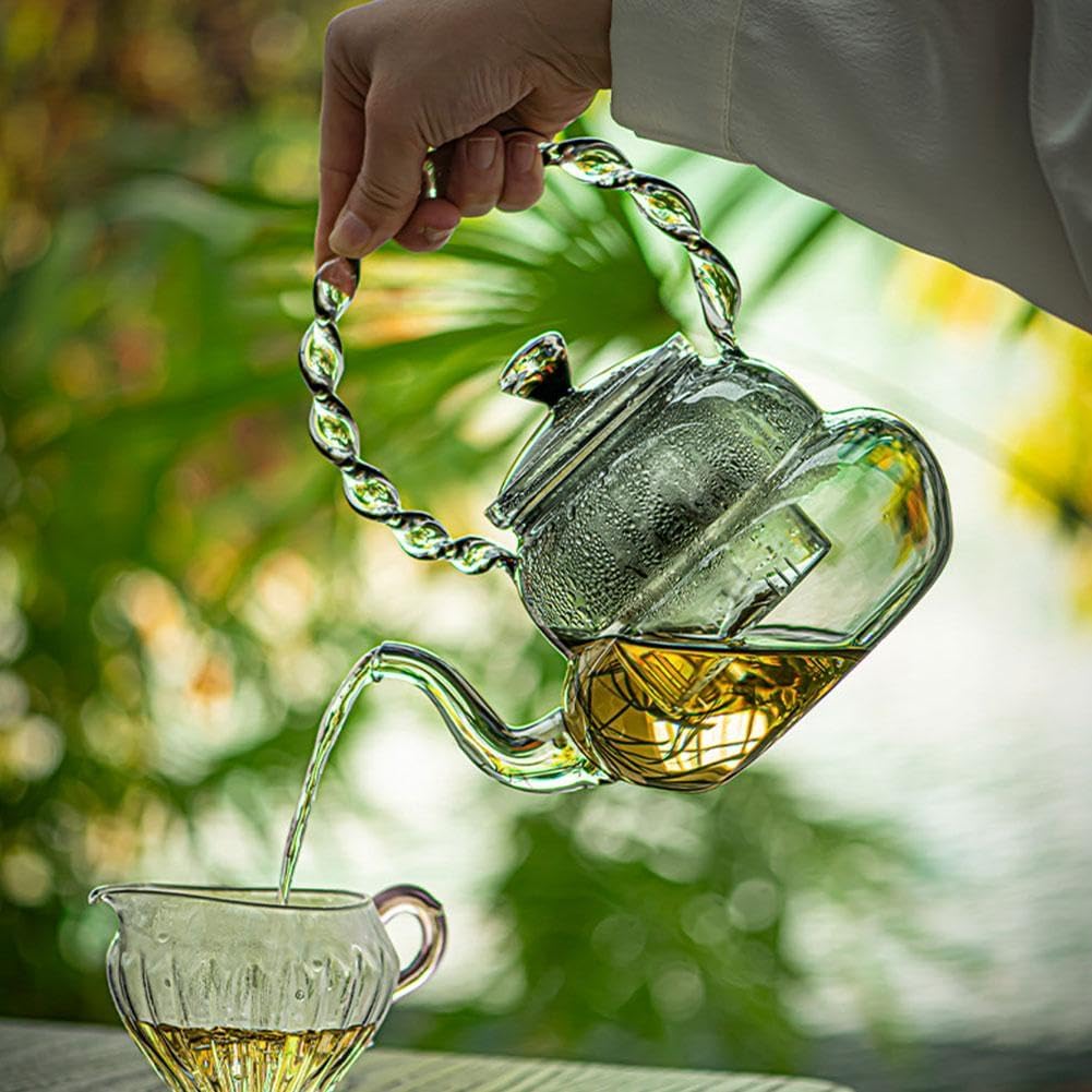 Glass Teapot with Infuser for Stovetop Safe Brewing - 34 fl oz Tea Kettle for Blooming and Loose Leaf Tea - Heat-Resistant Borosilicate Glass - Includes Steaming and Boiling Infuser